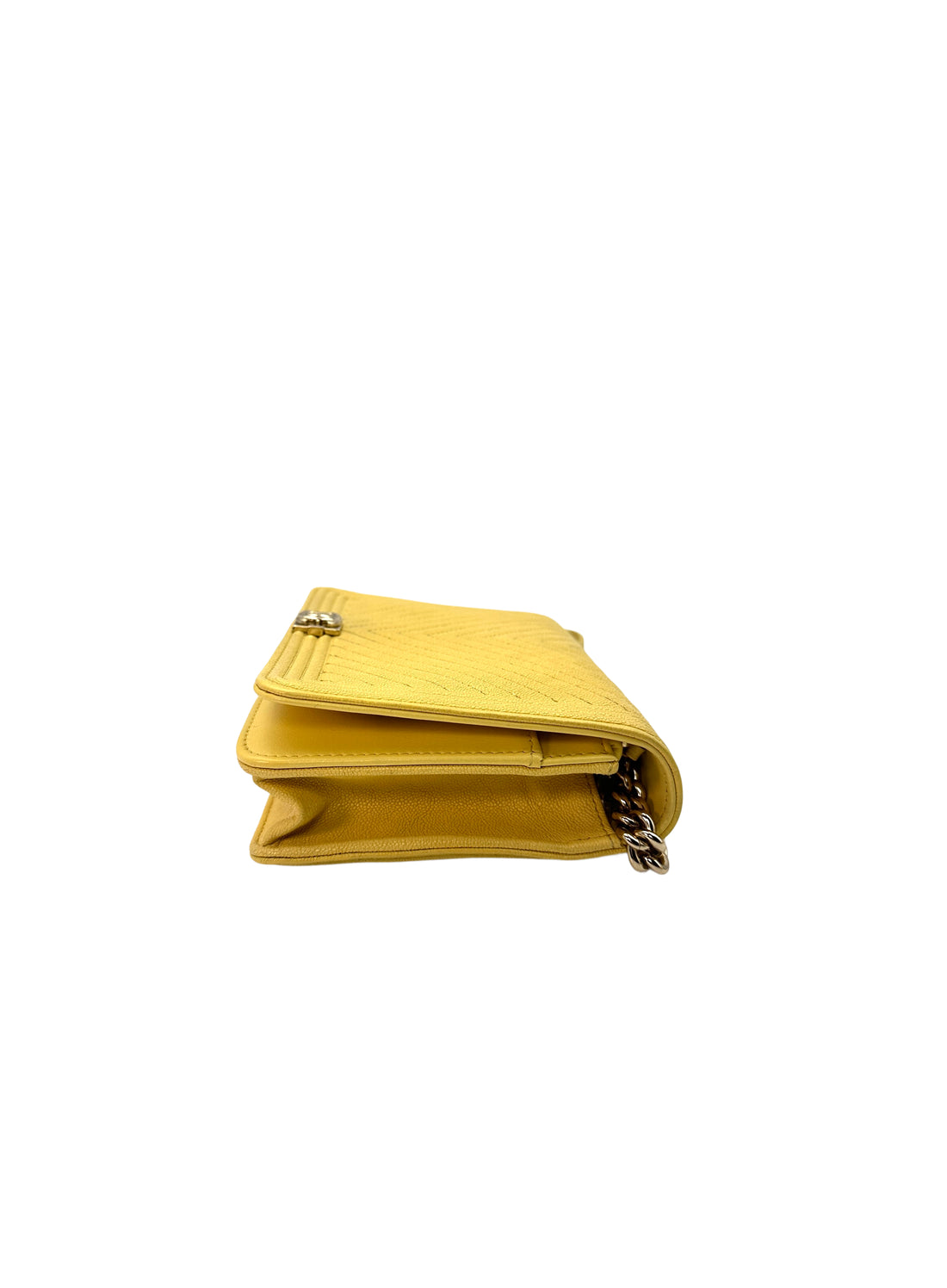 Chanel LeBoy Yellow Chevron Quilted Leather Wallet On Chain With Gold Buckle(27***62) CC1400