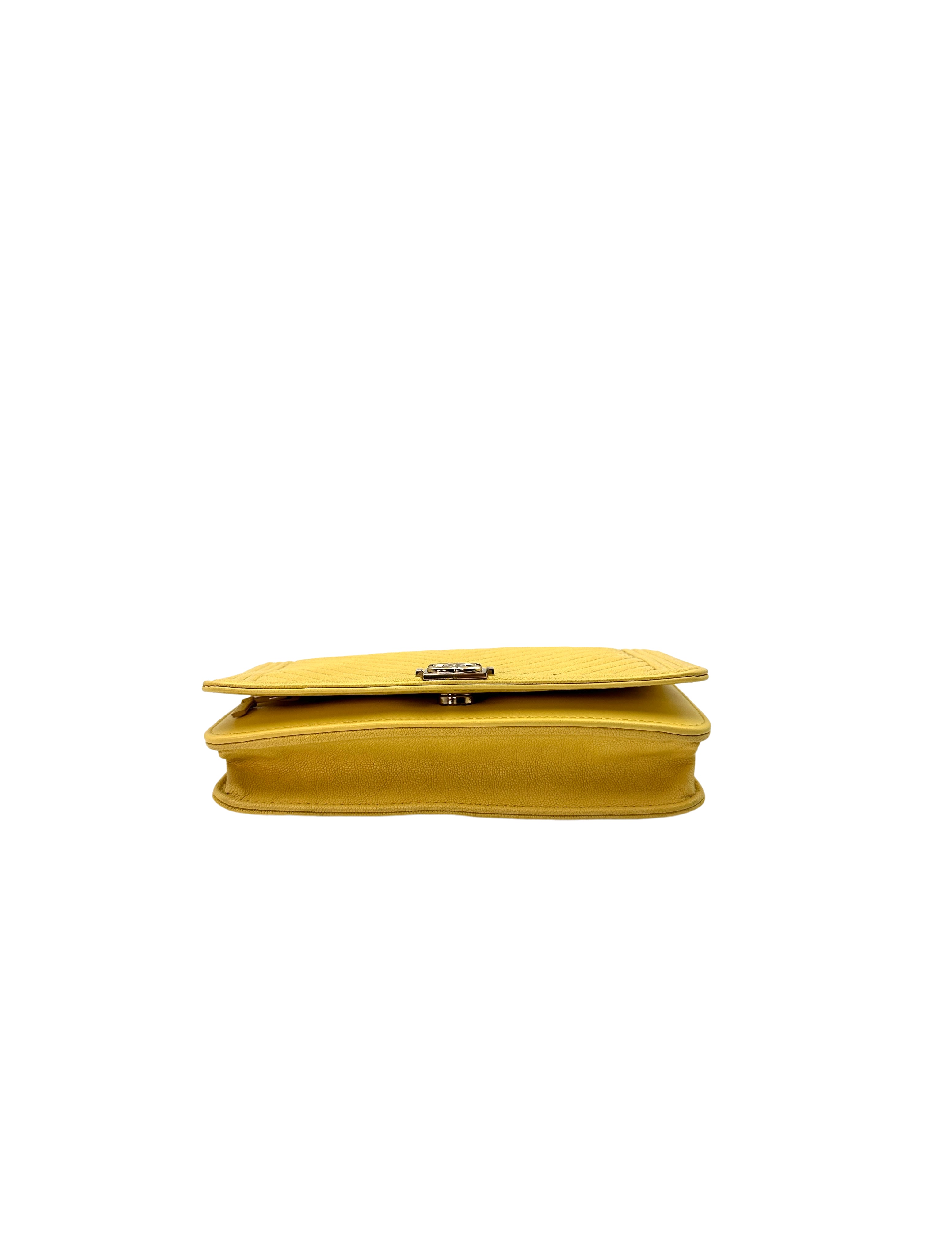 Chanel LeBoy Yellow Chevron Quilted Leather Wallet On Chain With Gold Buckle(27***62) CC1400