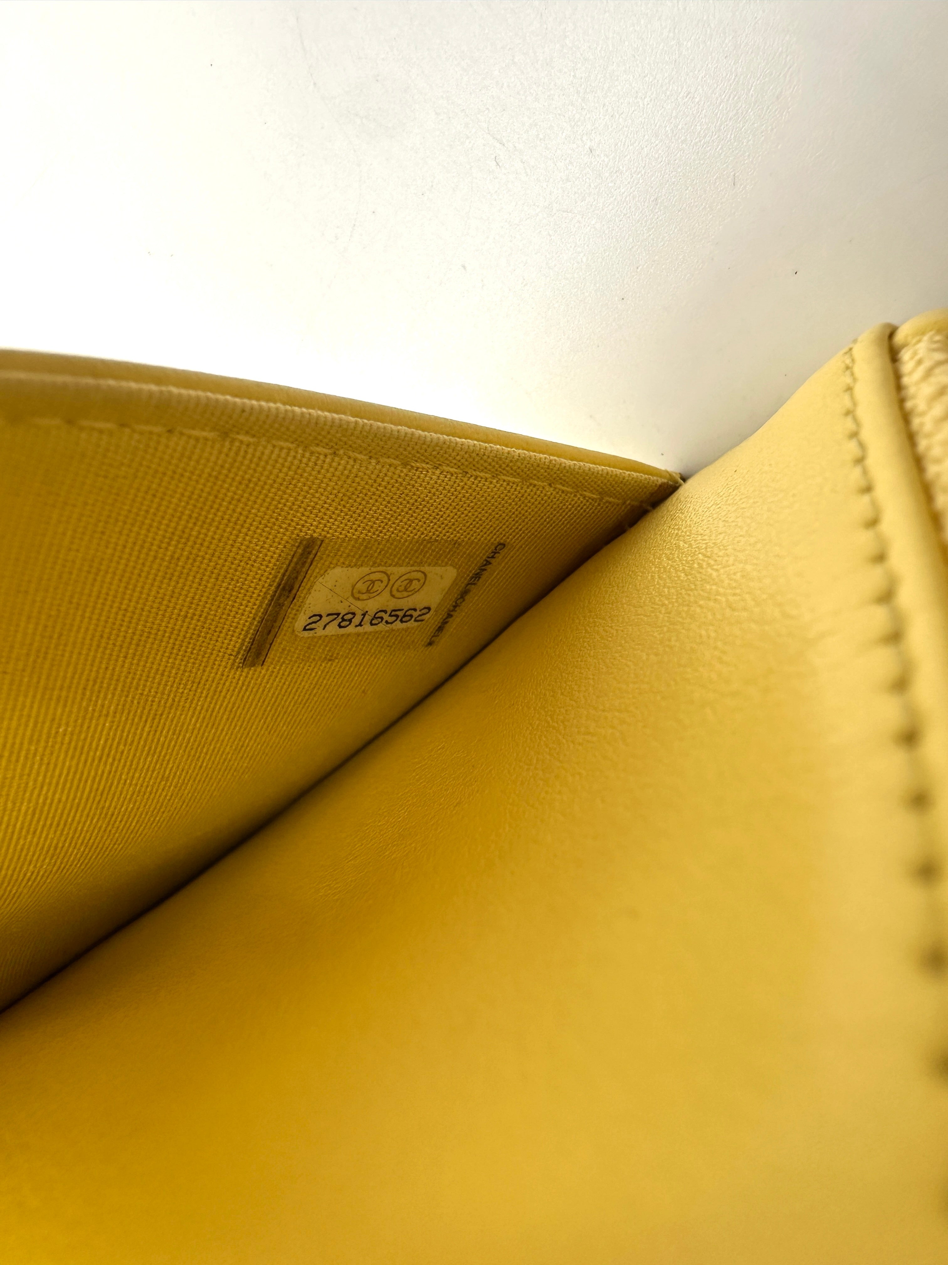 Chanel LeBoy Yellow Chevron Quilted Leather Wallet On Chain With Gold Buckle(27***62) CC1400