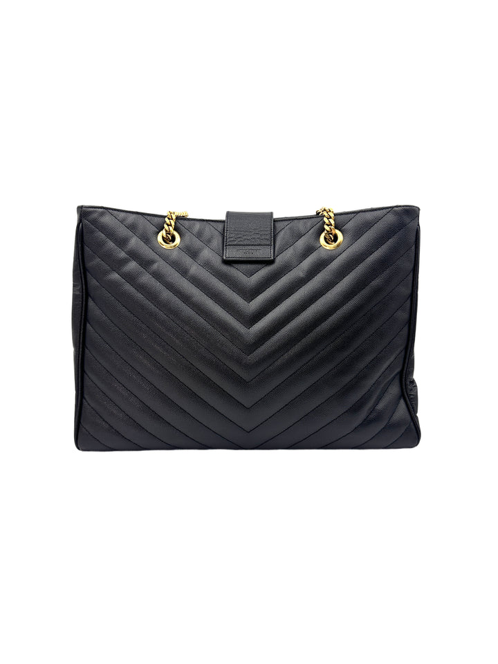 Saint Laurent Black Chevron Quilted Leather Tote Bag With Gold Hardware SL158