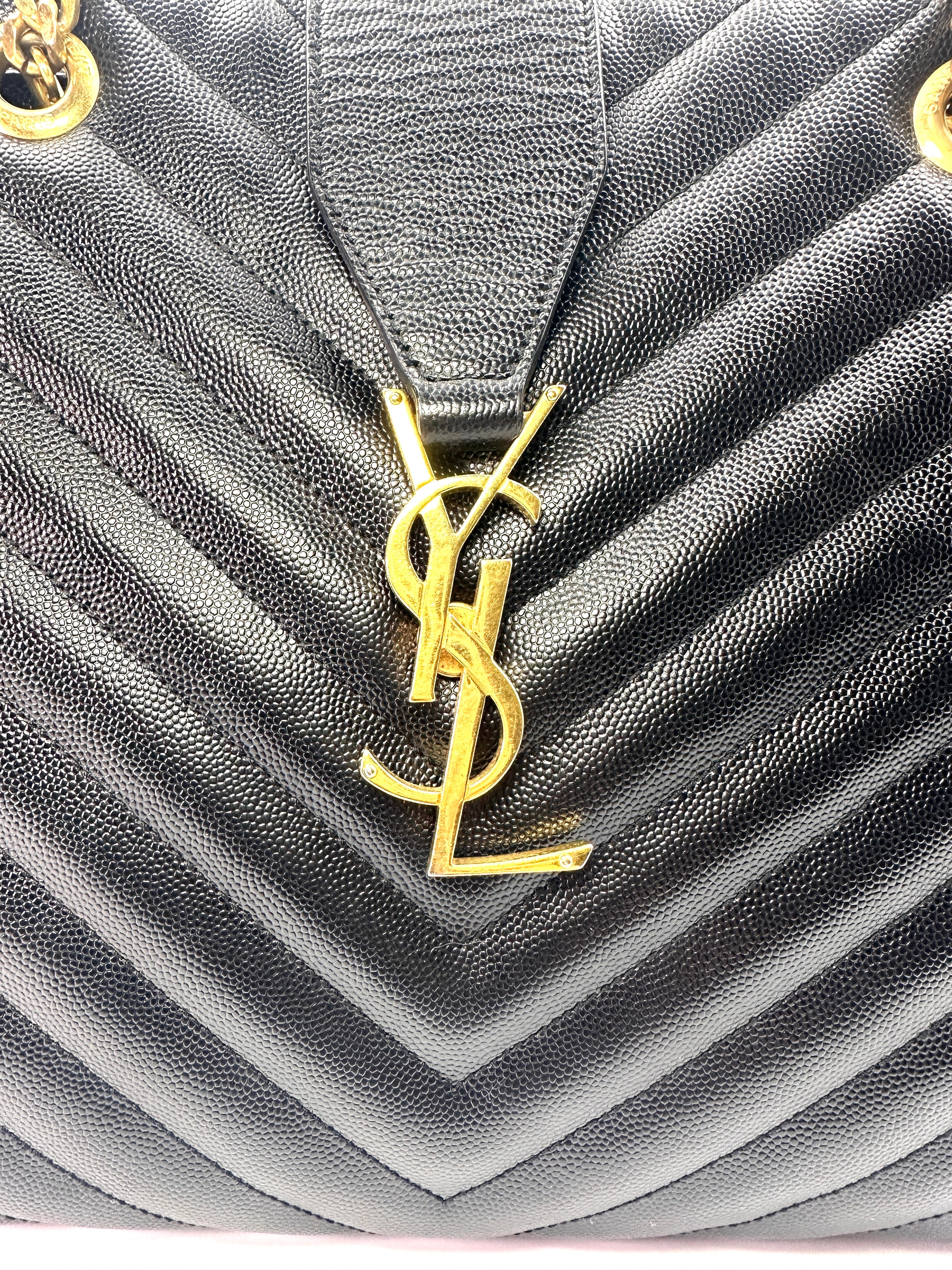 Saint Laurent Black Chevron Quilted Leather Tote Bag With Gold Hardware SL158
