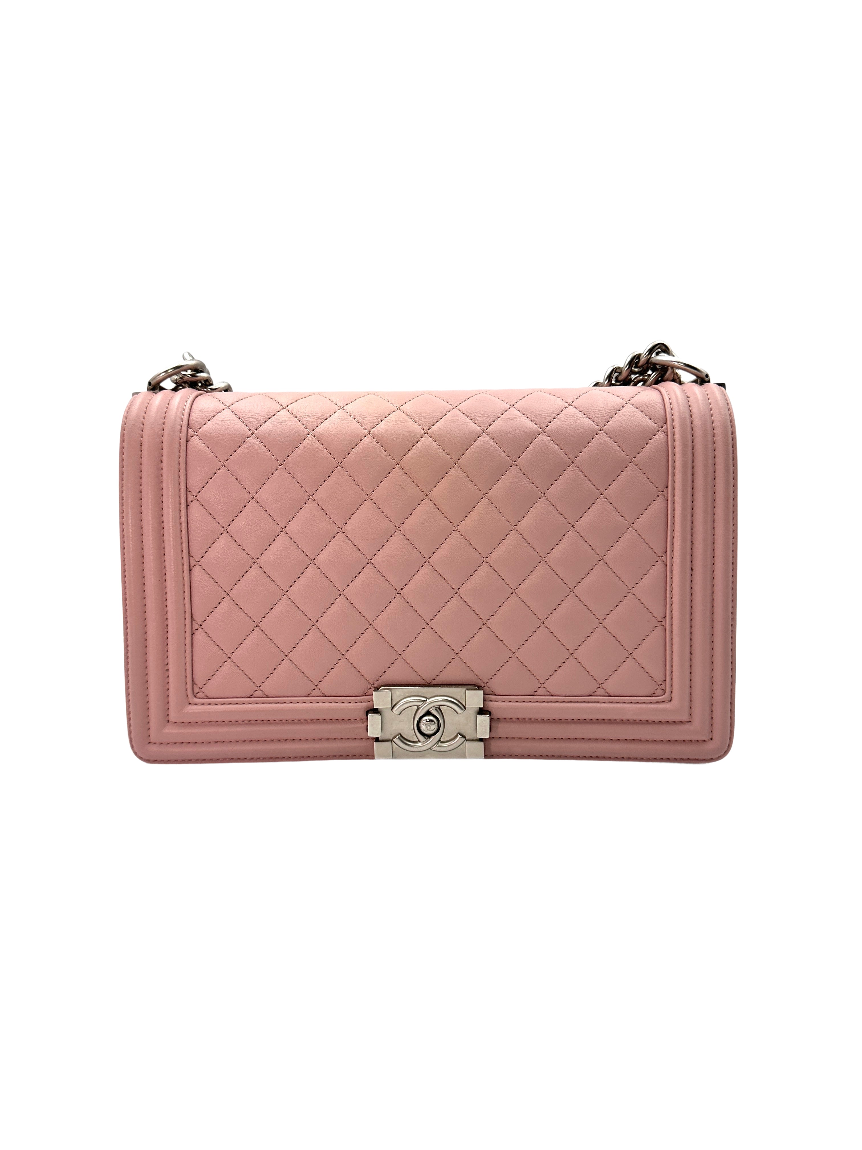 Chanel LeBoy Pink Quilted Leather Large Size Flap Bag With Silver Buckle(20***89) CC1401