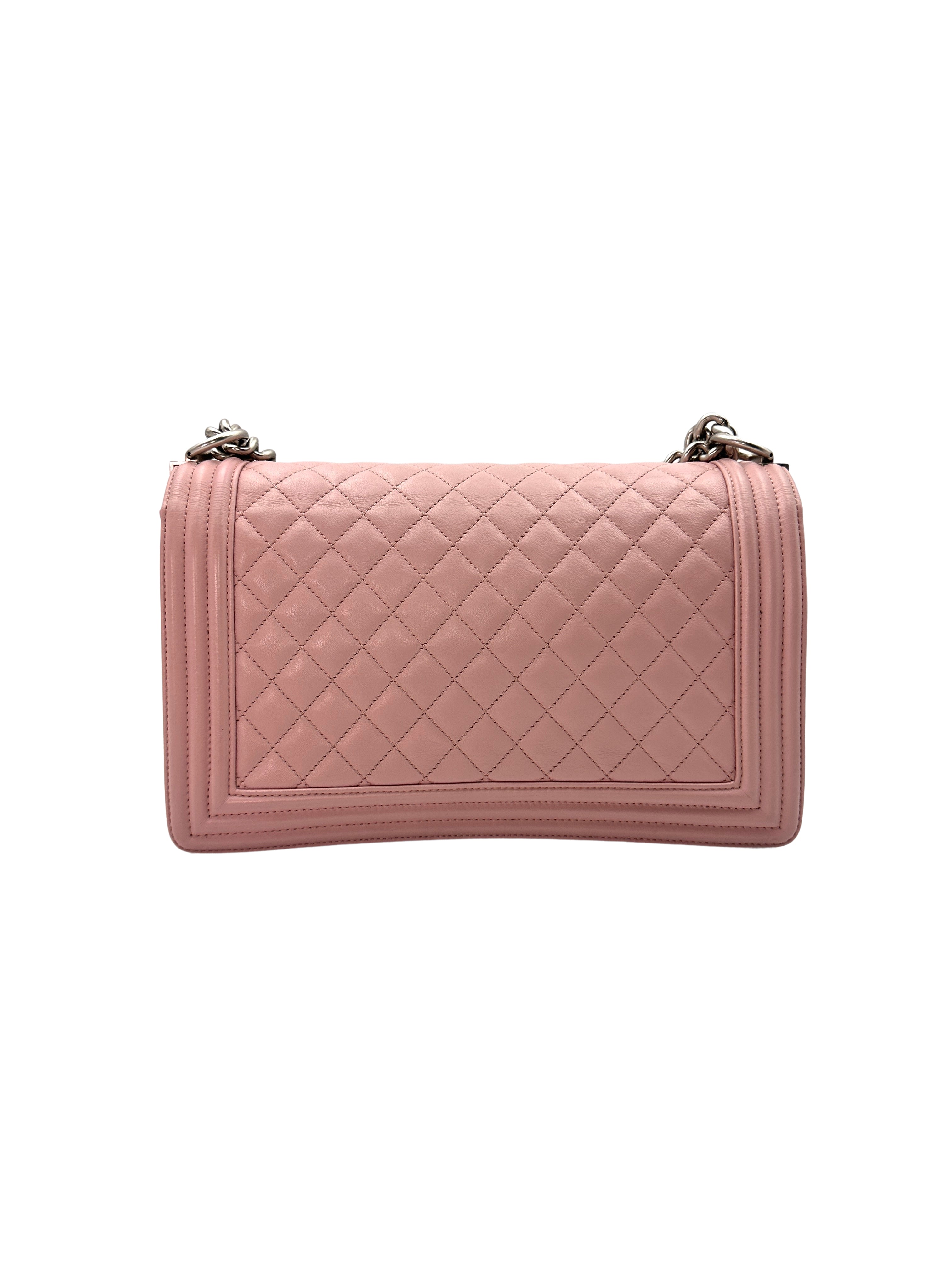 Chanel LeBoy Pink Quilted Leather Large Size Flap Bag With Silver Buckle(20***89) CC1401