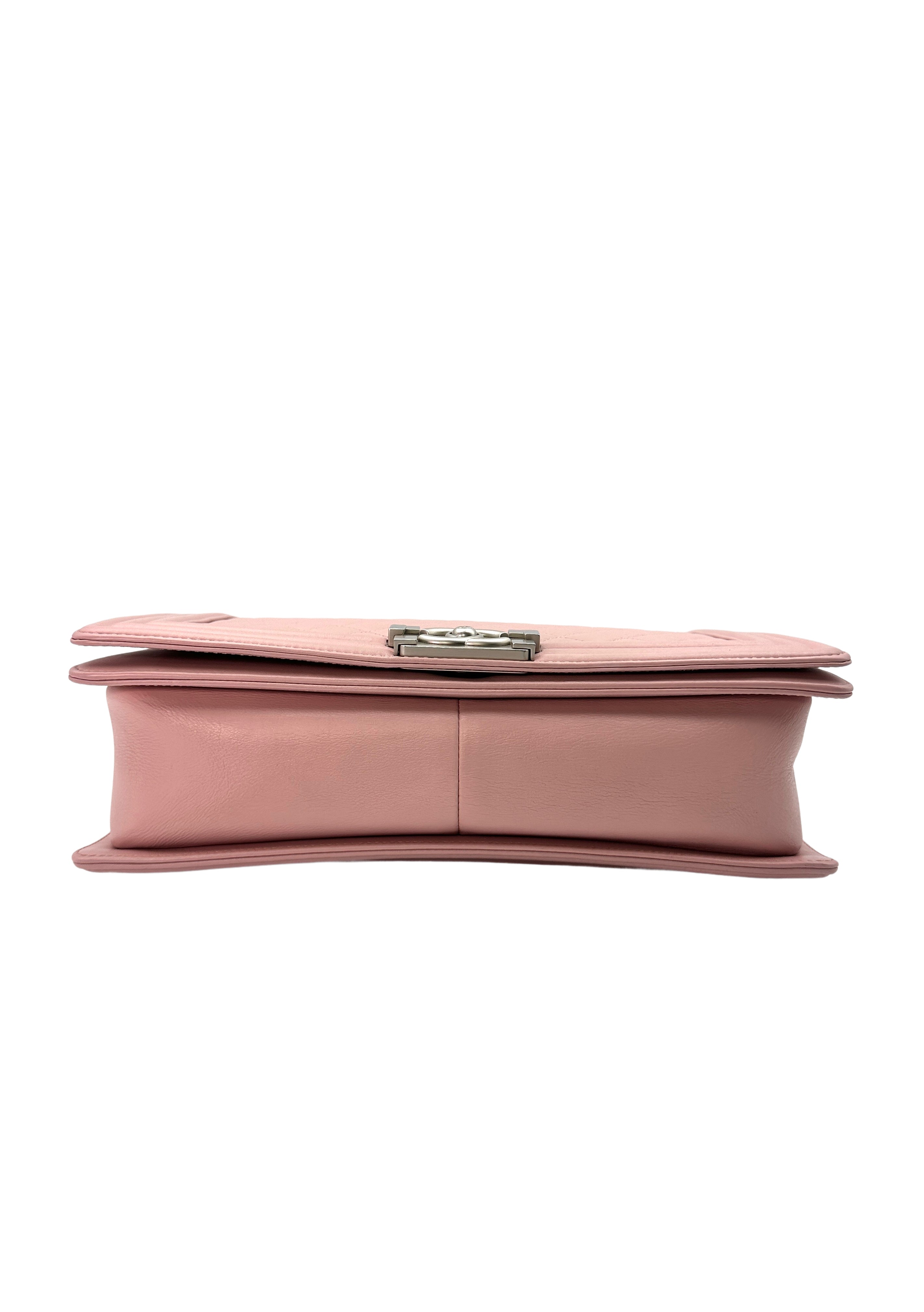 Chanel LeBoy Pink Quilted Leather Large Size Flap Bag With Silver Buckle(20***89) CC1401