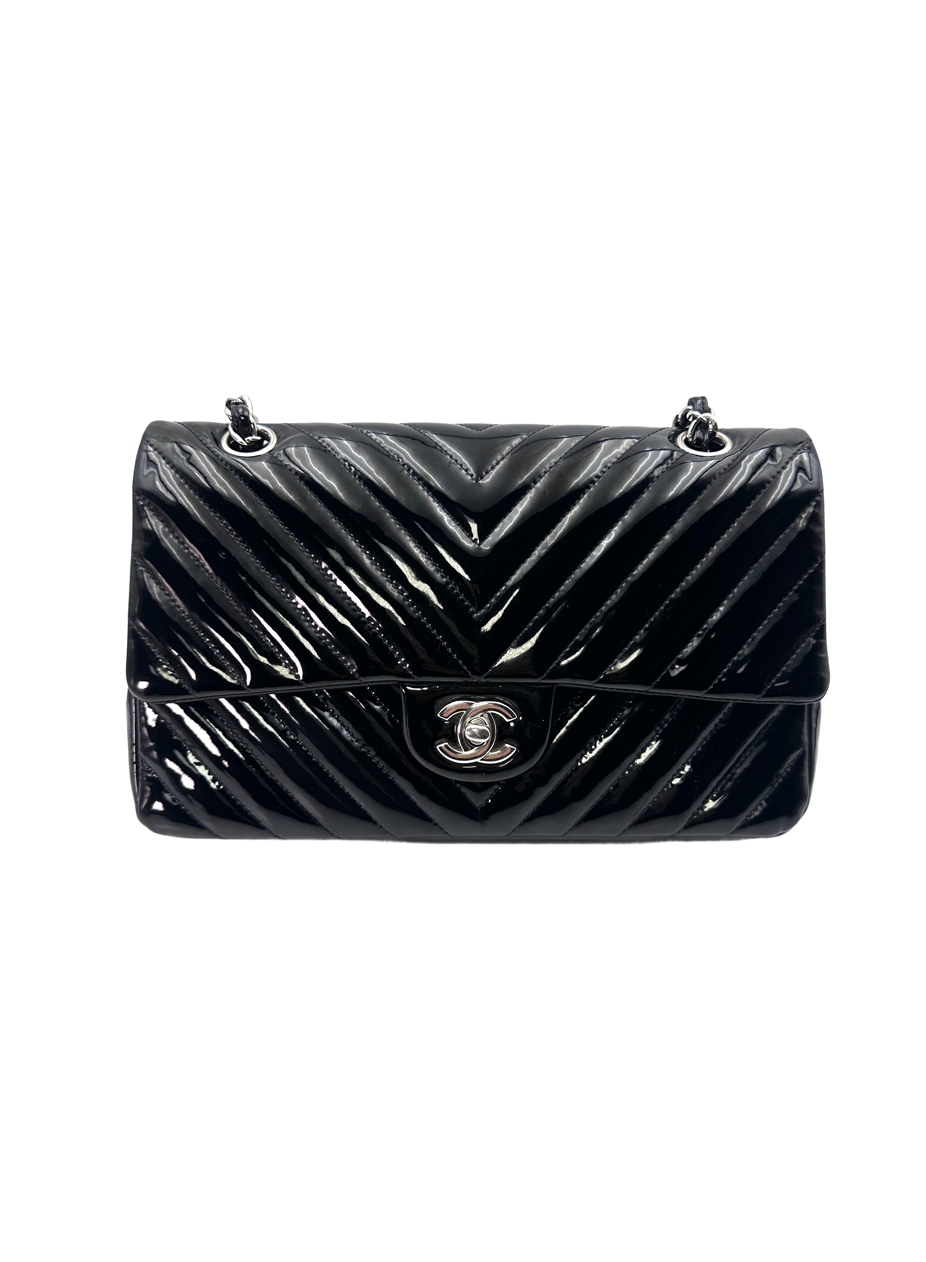 Chanel Classic Flap Black Chevron Quilted Patent Leather Chain Flap Bag With Siilver Buckle(21***41) CC1404