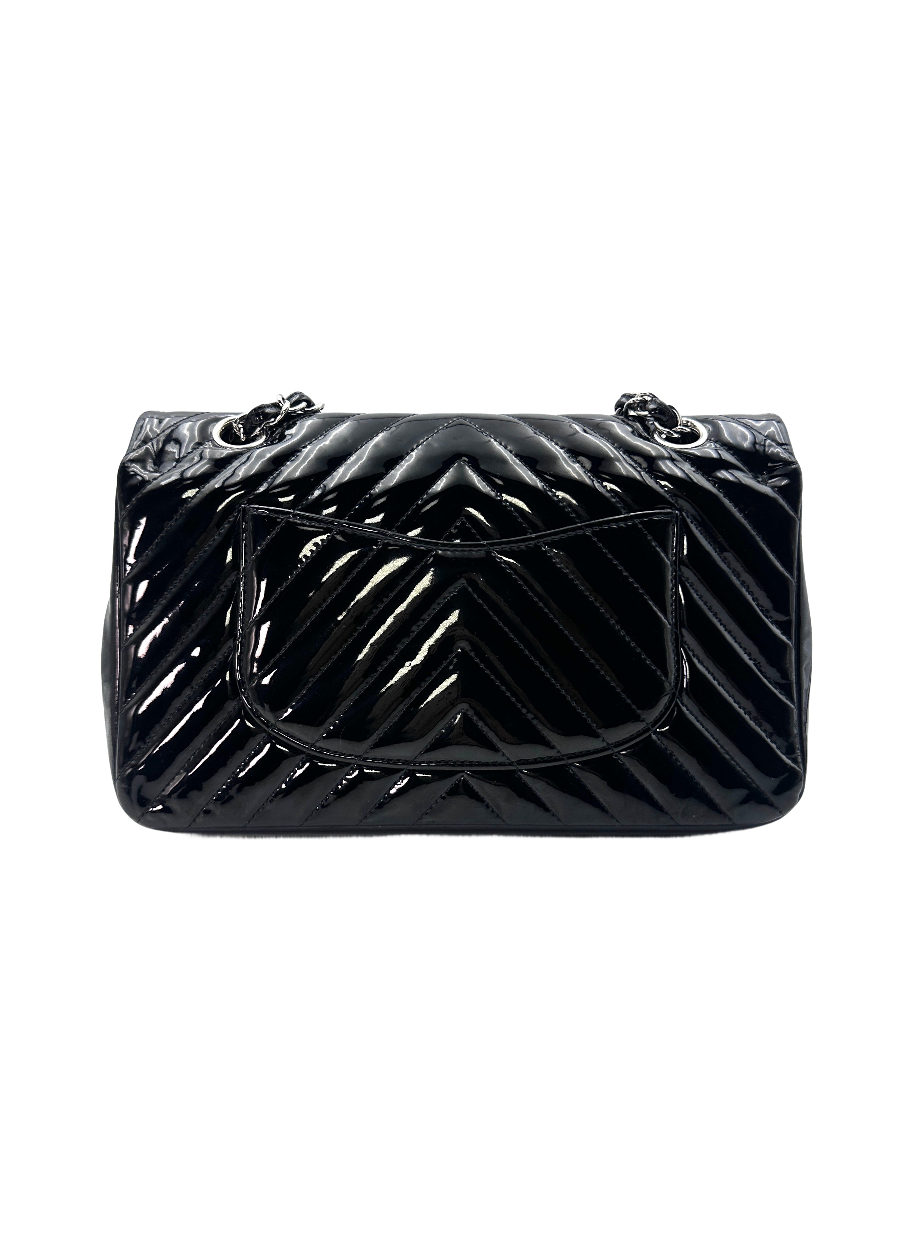 Chanel Classic Flap Black Chevron Quilted Patent Leather Chain Flap Bag With Siilver Buckle(21***41) CC1404