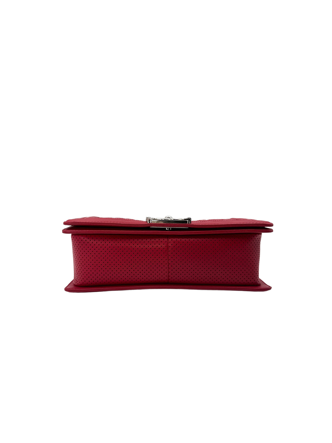 Chanel LeBoy Red Quilted Perforated Leather Medium Size Flap Bag With Silver Buckle(19***20) CC1405