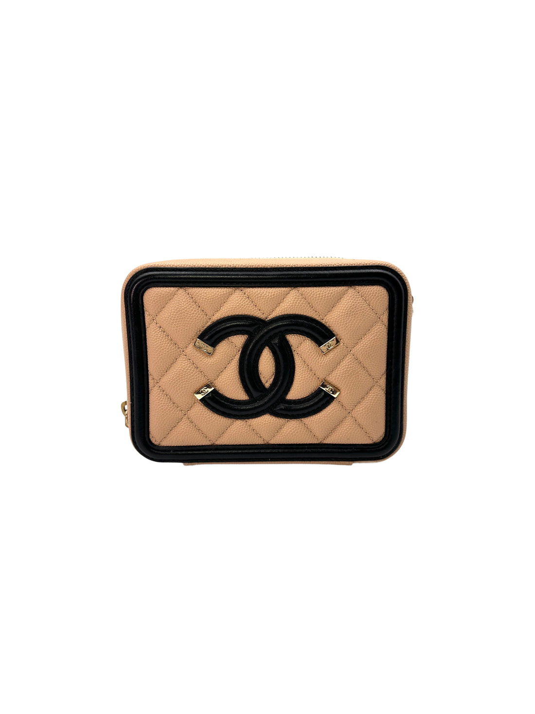 Chanel CC Filigree Beige/Black Quilted Caviar Calfskin Vanity Case(29***15) CC1406