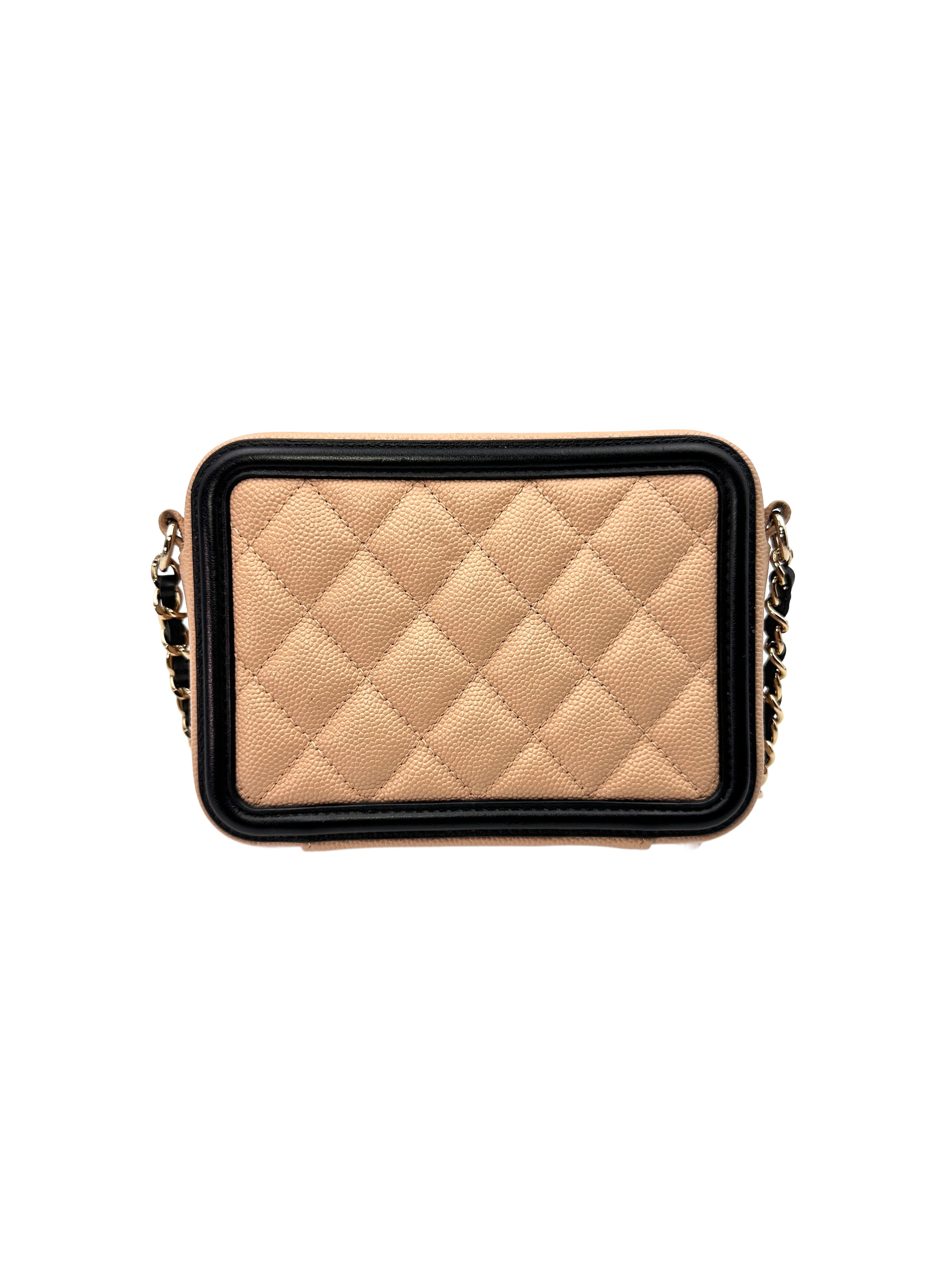Chanel CC Filigree Beige/Black Quilted Caviar Calfskin Vanity Case(29***15) CC1406