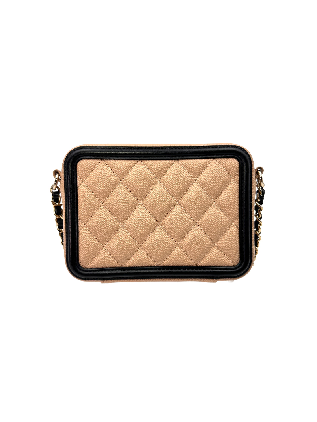 Chanel CC Filigree Beige/Black Quilted Caviar Calfskin Vanity Case(29***15) CC1406