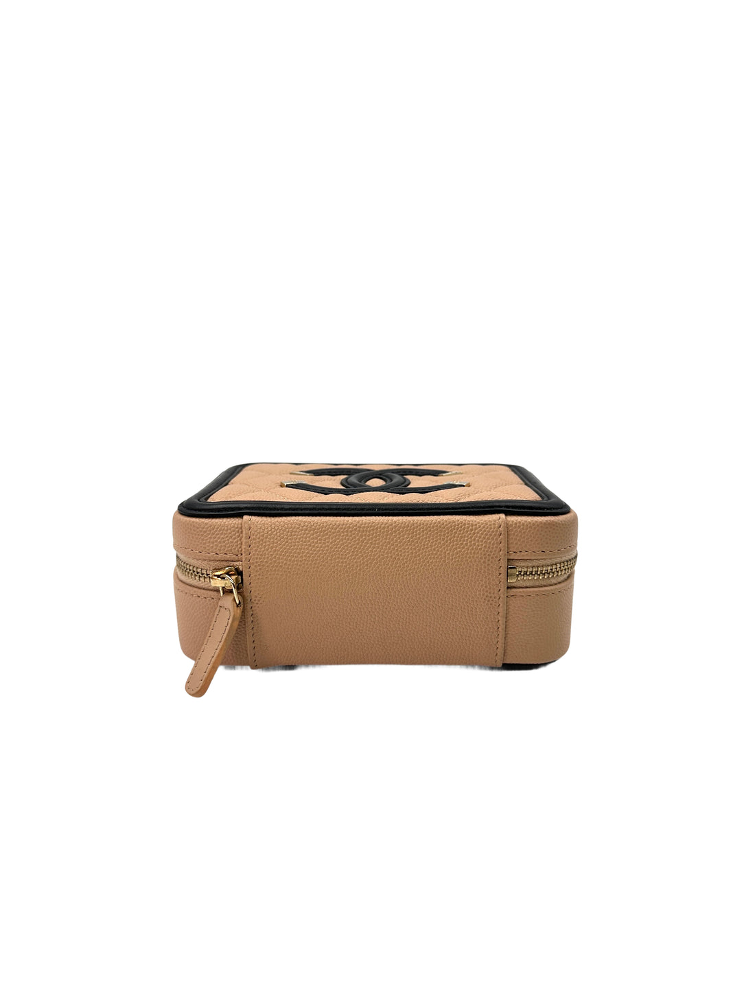 Chanel CC Filigree Beige/Black Quilted Caviar Calfskin Vanity Case(29***15) CC1406