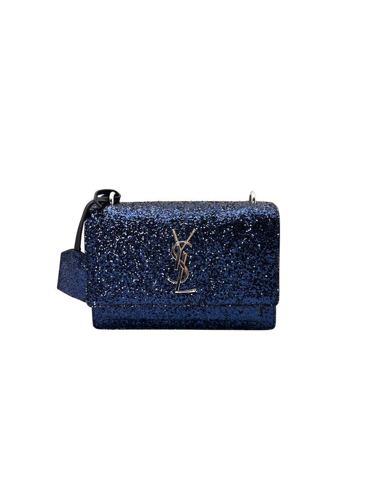 Saint Laurent Sunset Blue Glittered Leather Chain Shoulder Bag SL159