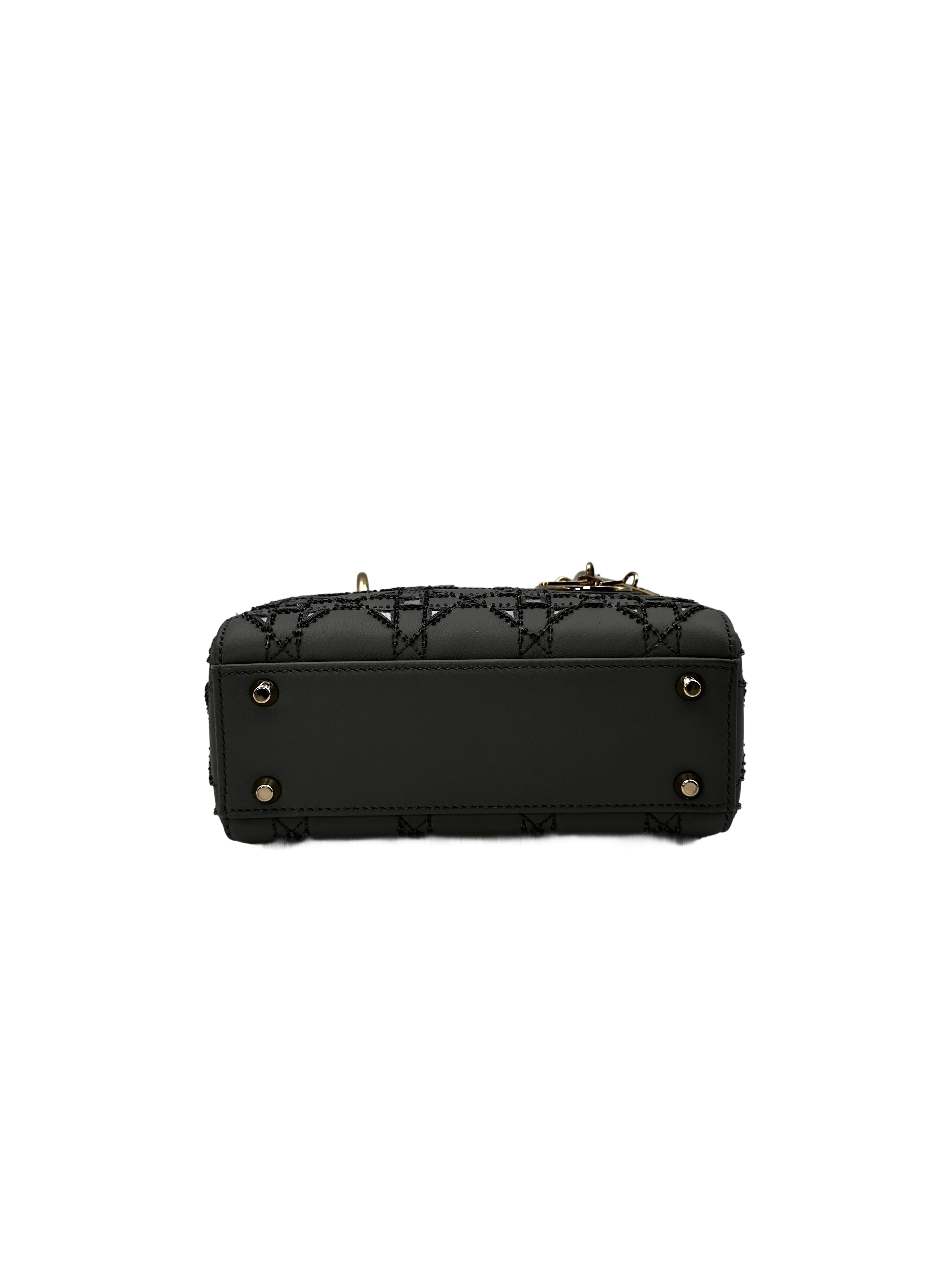Christian Dior Lady Dior Crystal Embellished Gray Cannage Leather Handle Bag With Gold Charms IRIS002