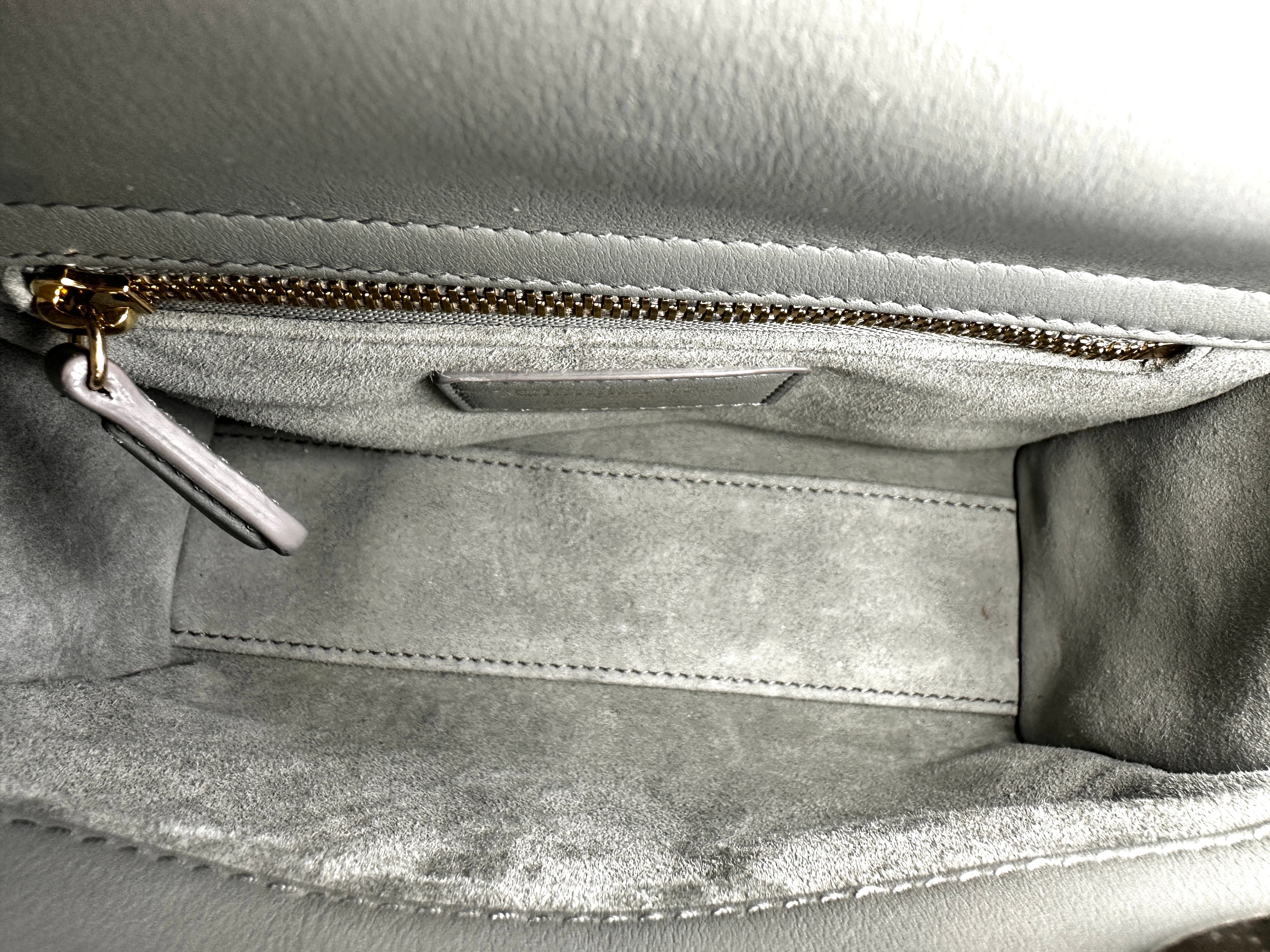 Christian Dior Lady Dior Crystal Embellished Gray Cannage Leather Handle Bag With Gold Charms IRIS002