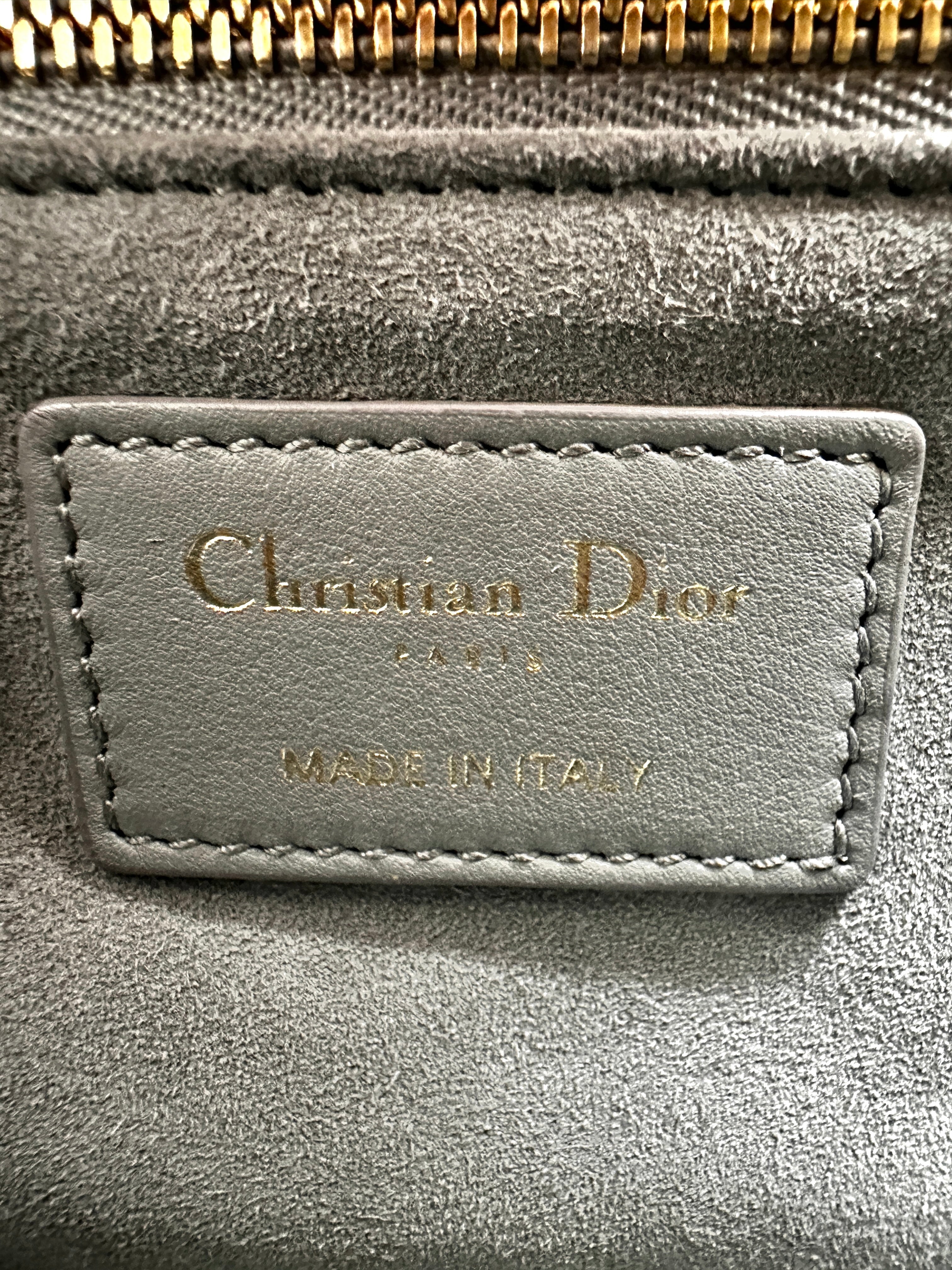 Christian Dior Lady Dior Crystal Embellished Gray Cannage Leather Handle Bag With Gold Charms IRIS002