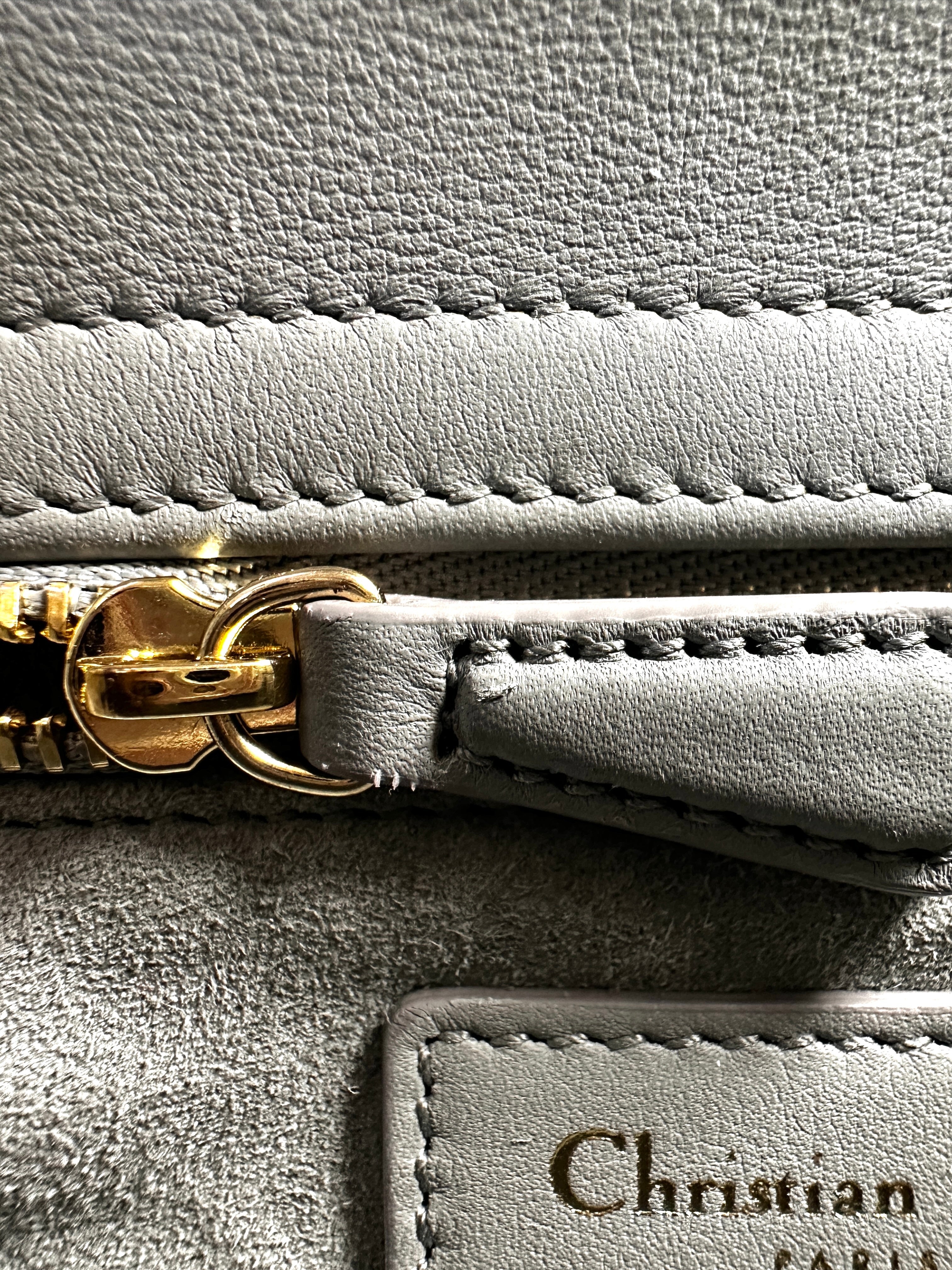Christian Dior Lady Dior Crystal Embellished Gray Cannage Leather Handle Bag With Gold Charms IRIS002
