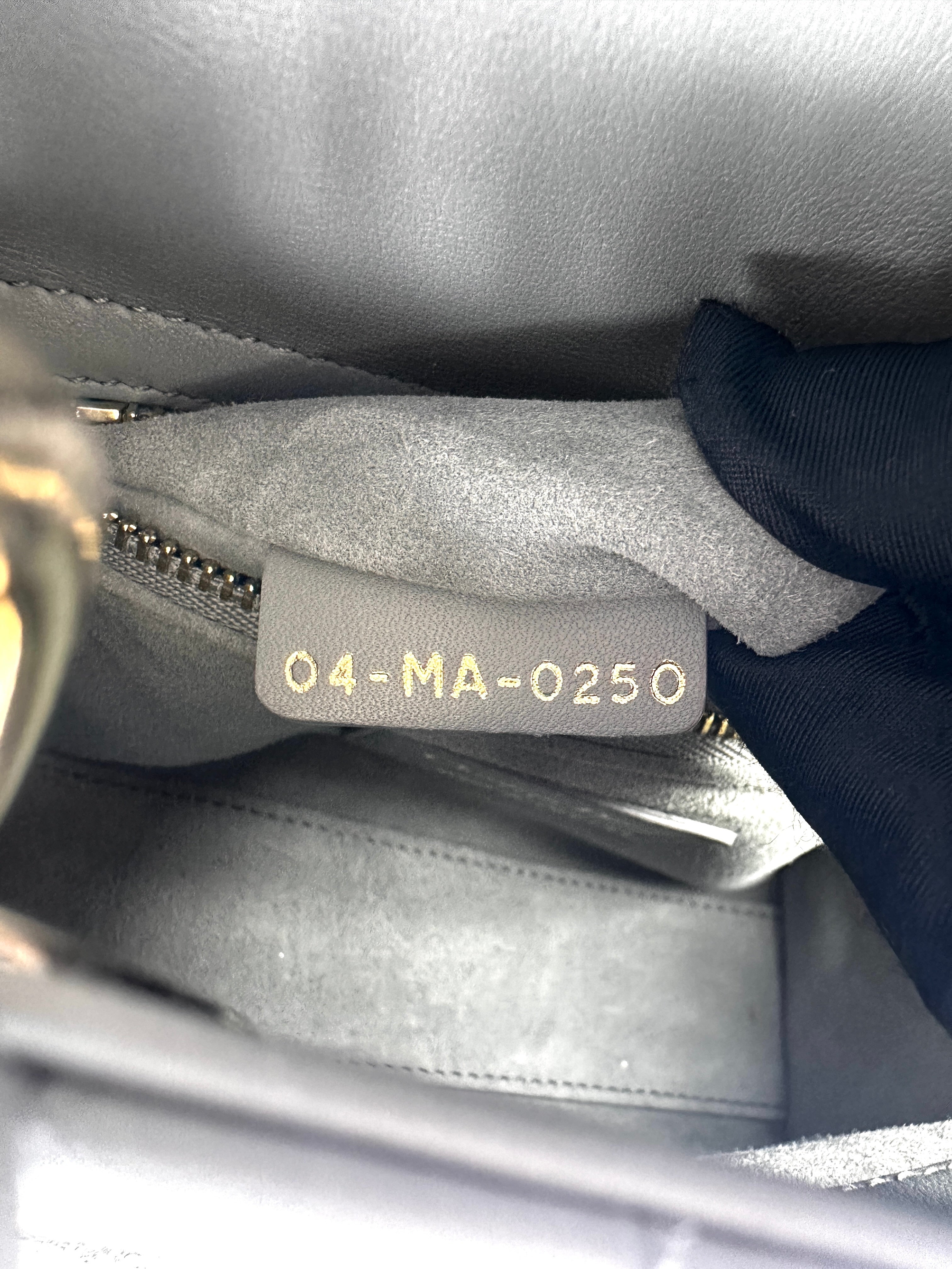 Christian Dior Lady Dior Crystal Embellished Gray Cannage Leather Handle Bag With Gold Charms IRIS002