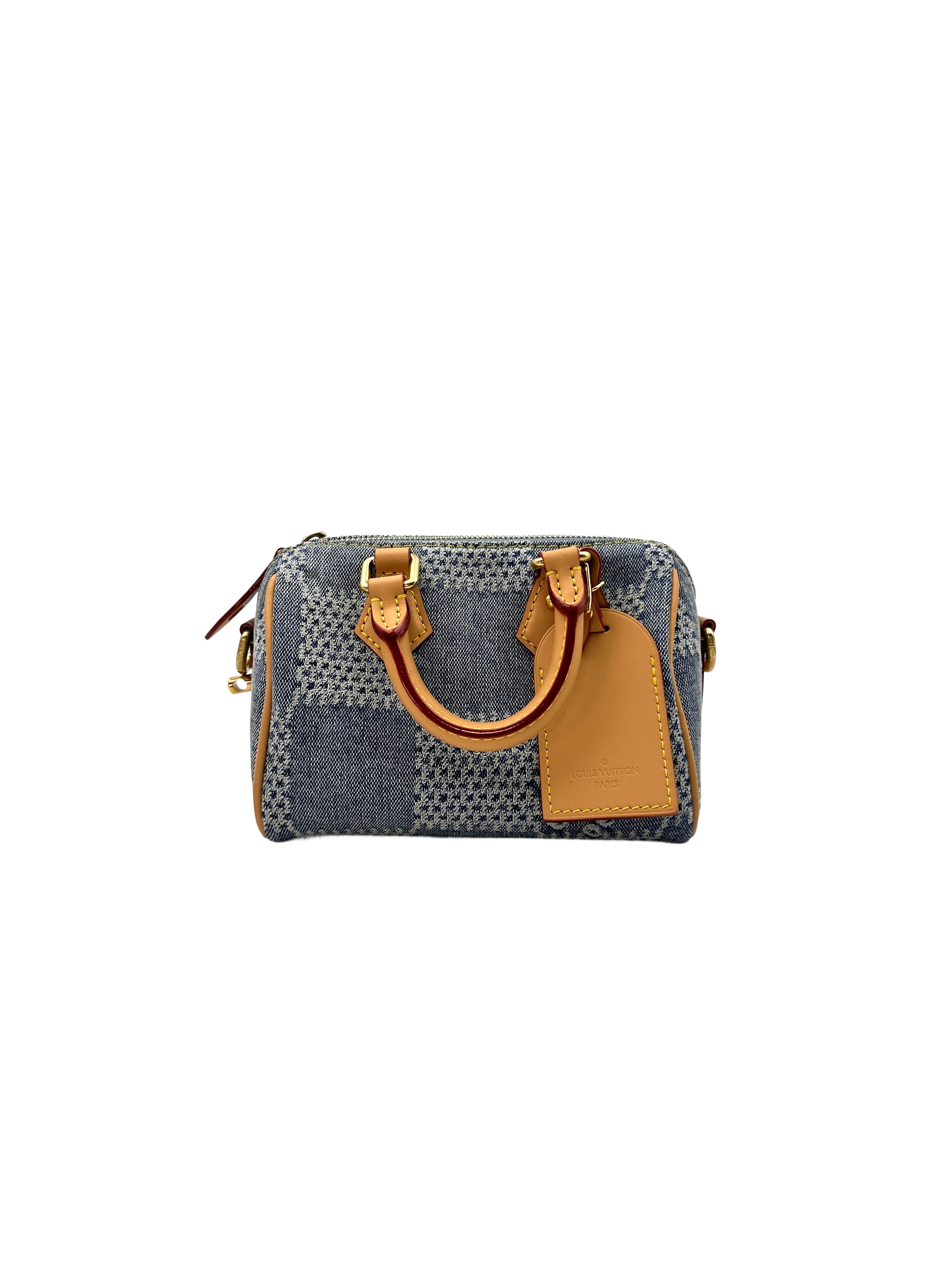 Louis Vuitton Speedy 18 Bandouliere Blue Damier Denim 3D Canvas Handle Bag IRIS003