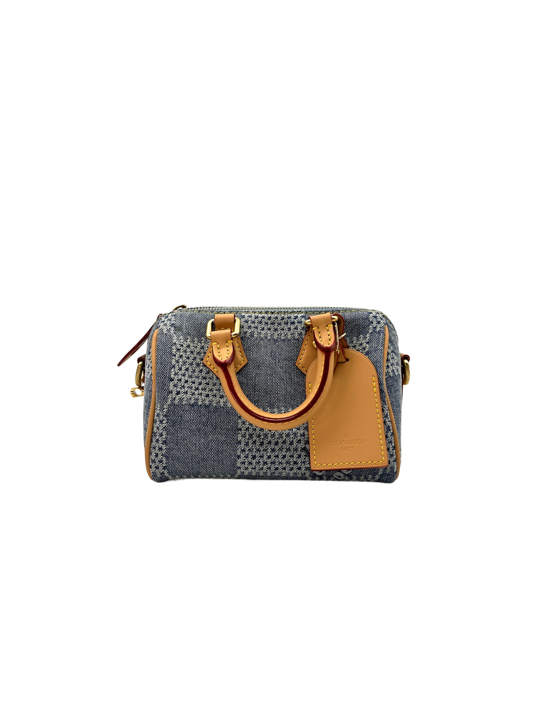 Louis Vuitton Speedy 18 Bandouliere Blue Damier Denim 3D Canvas Handle Bag IRIS003