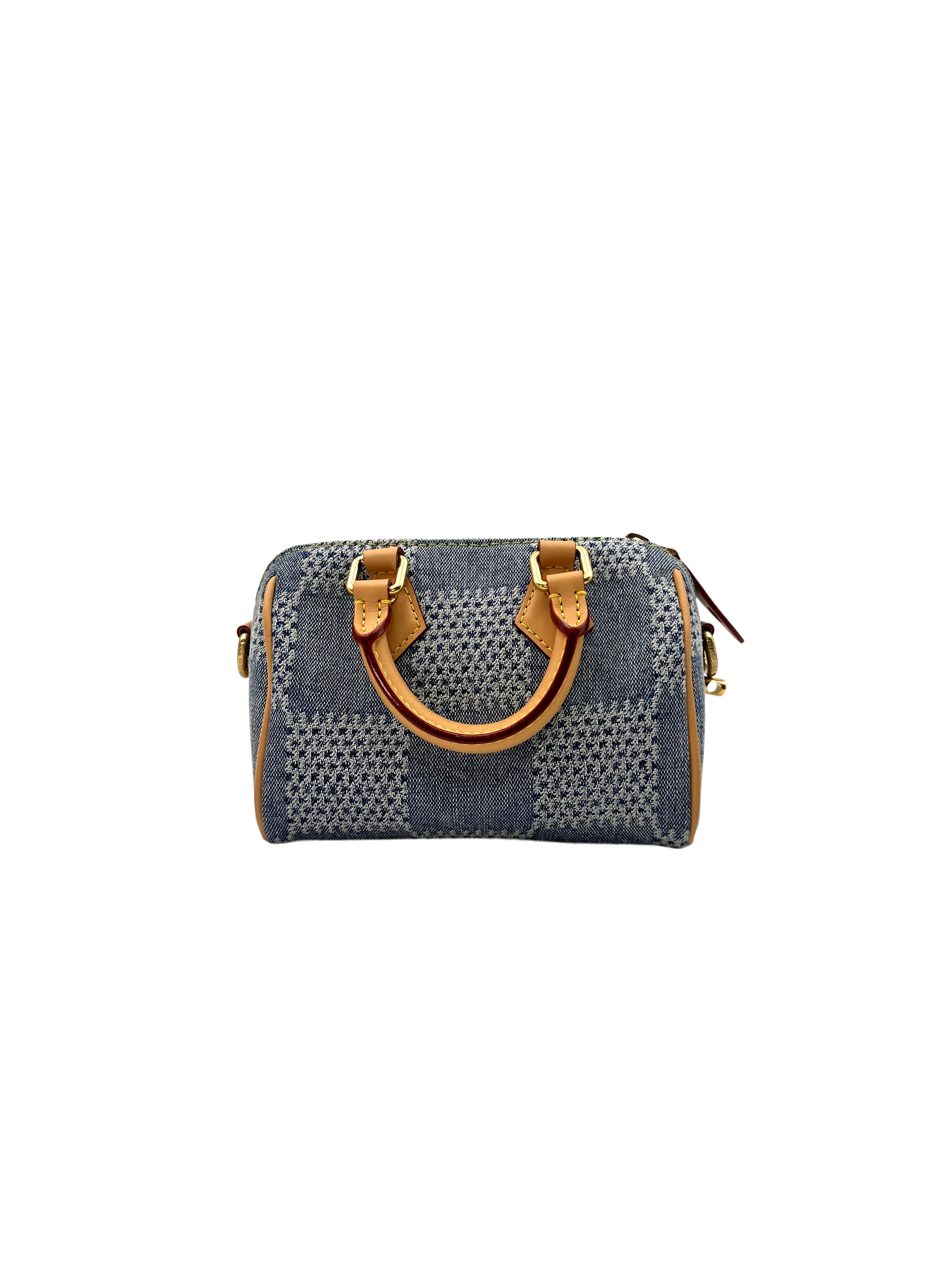 Louis Vuitton Speedy 18 Bandouliere Blue Damier Denim 3D Canvas Handle Bag IRIS003