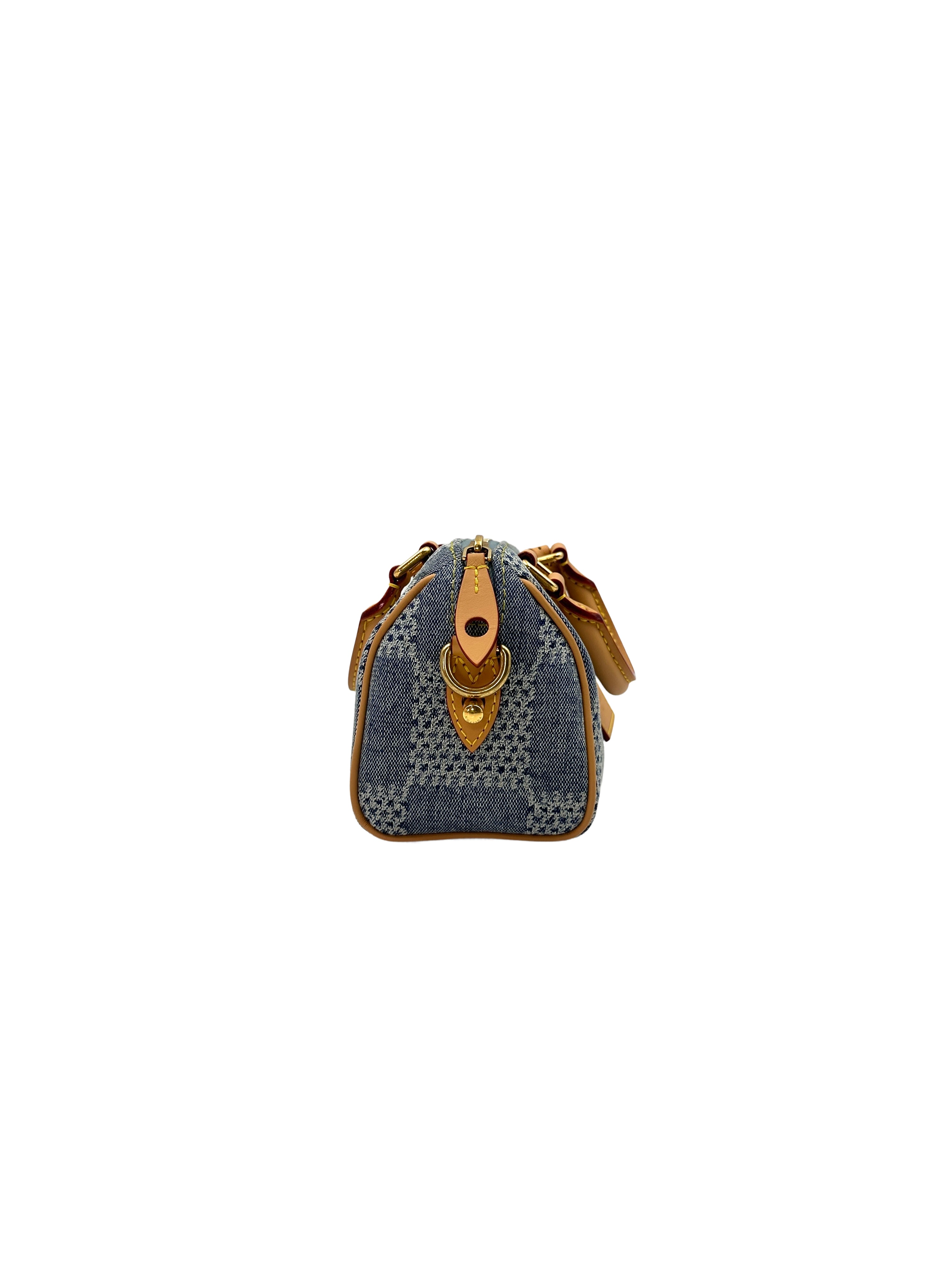 Louis Vuitton Speedy 18 Bandouliere Blue Damier Denim 3D Canvas Handle Bag IRIS003