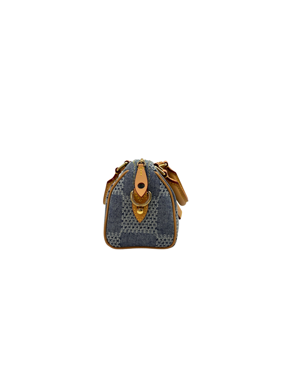 Louis Vuitton Speedy 18 Bandouliere Blue Damier Denim 3D Canvas Handle Bag IRIS003