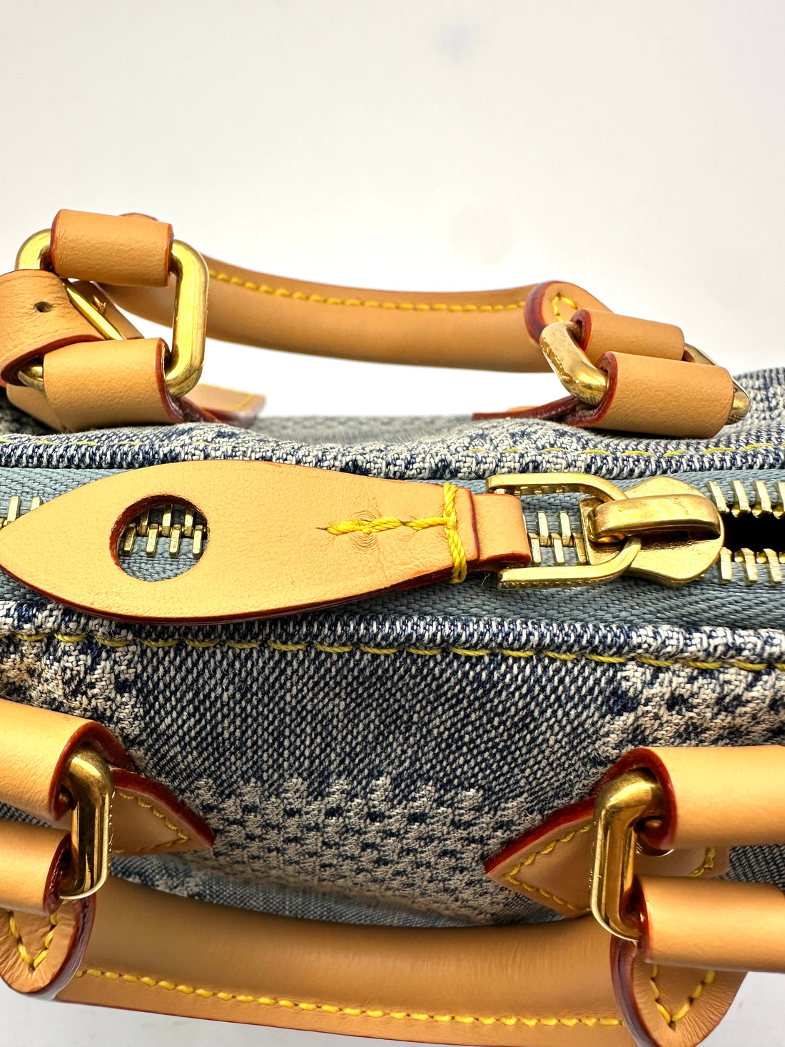 Louis Vuitton Speedy 18 Bandouliere Blue Damier Denim 3D Canvas Handle Bag IRIS003