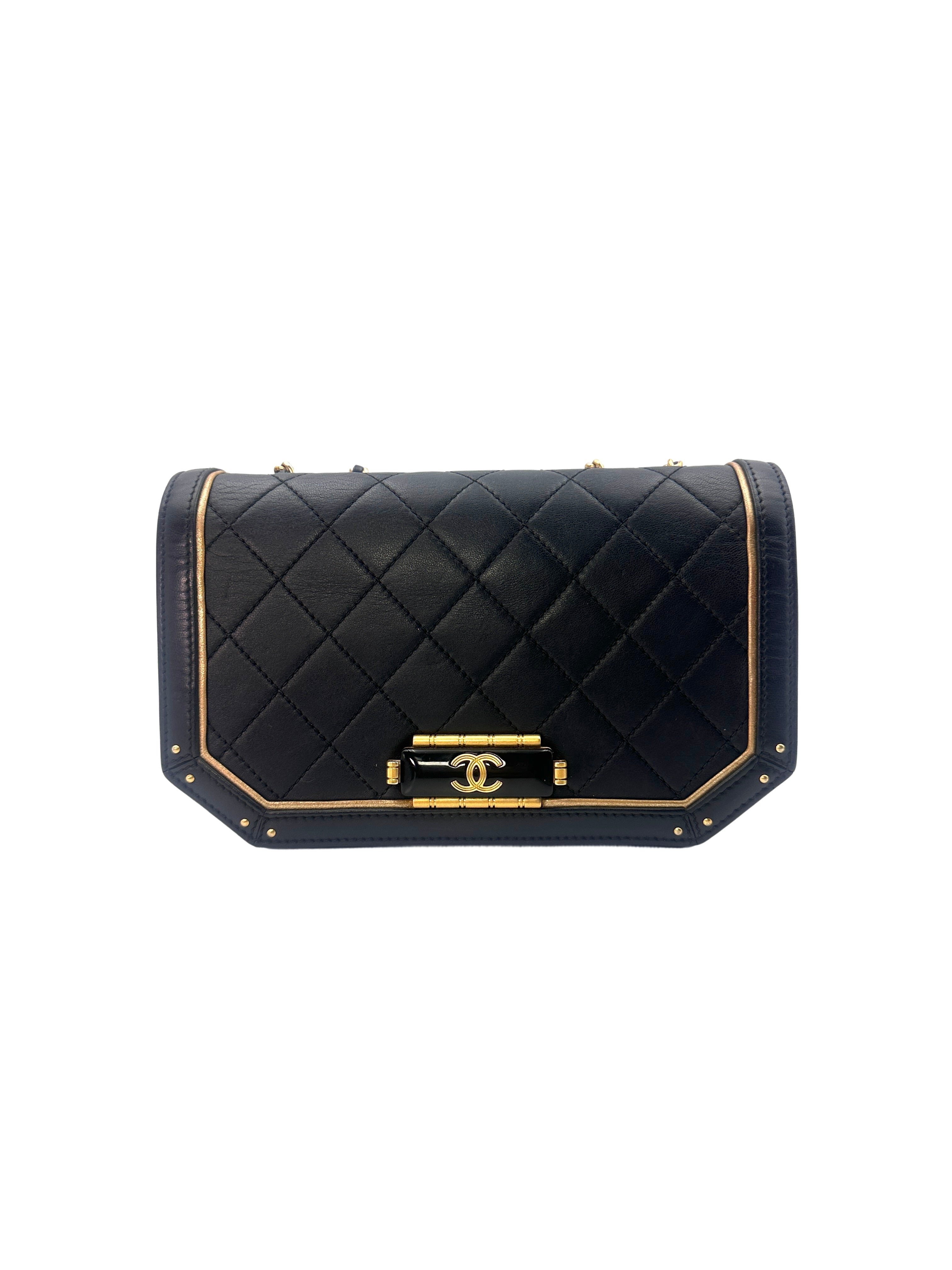 Chanel Octagon CC Clasp Black Quilted Leather Chain Shoulder Bag(23***30) CC1410