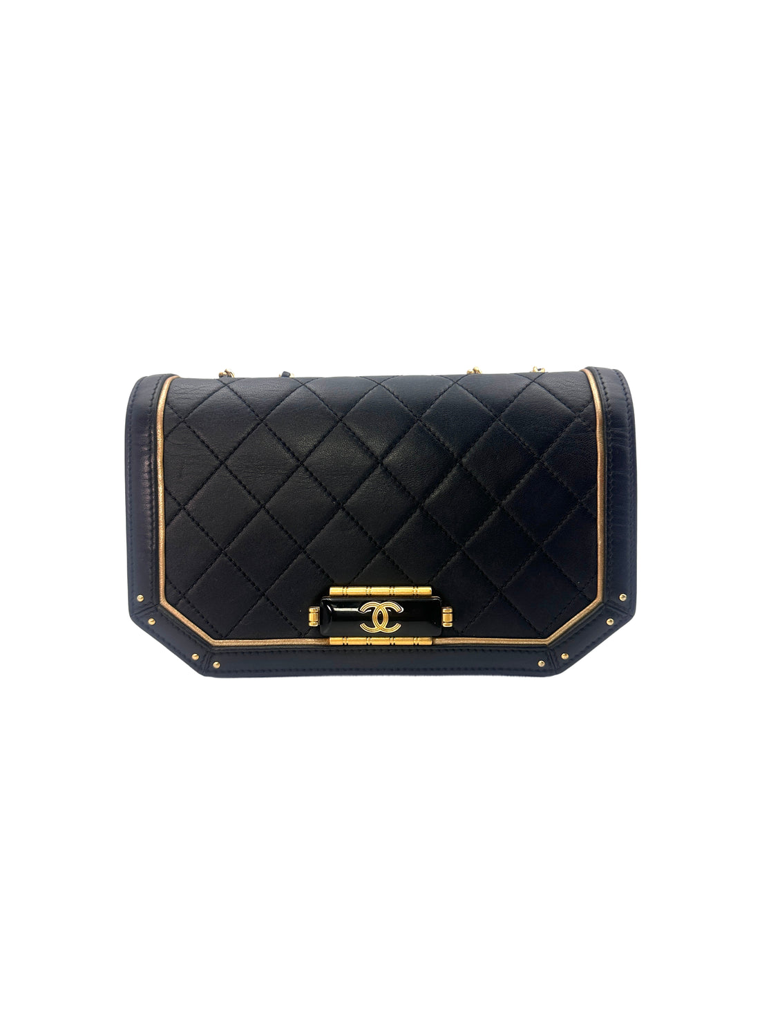 Chanel Octagon CC Clasp Black Quilted Leather Chain Shoulder Bag(23***30) CC1410