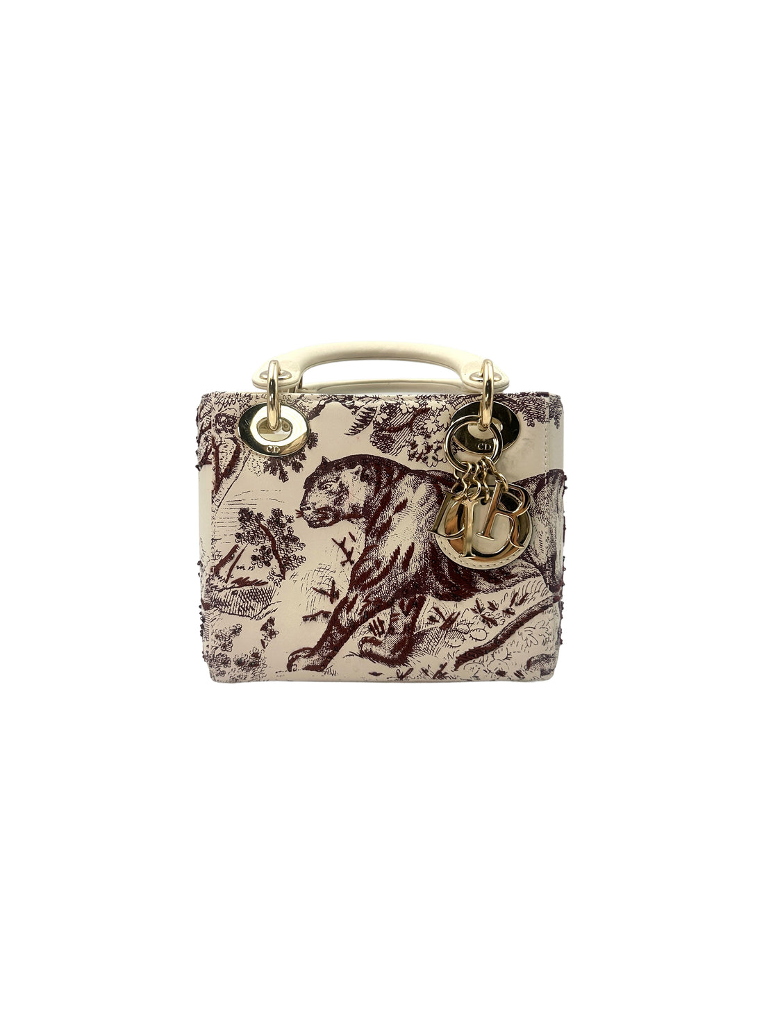 Christian Dior Lady Dior Red Toile de Jouy Sauvage Handle Bag With Gold Charms DR491