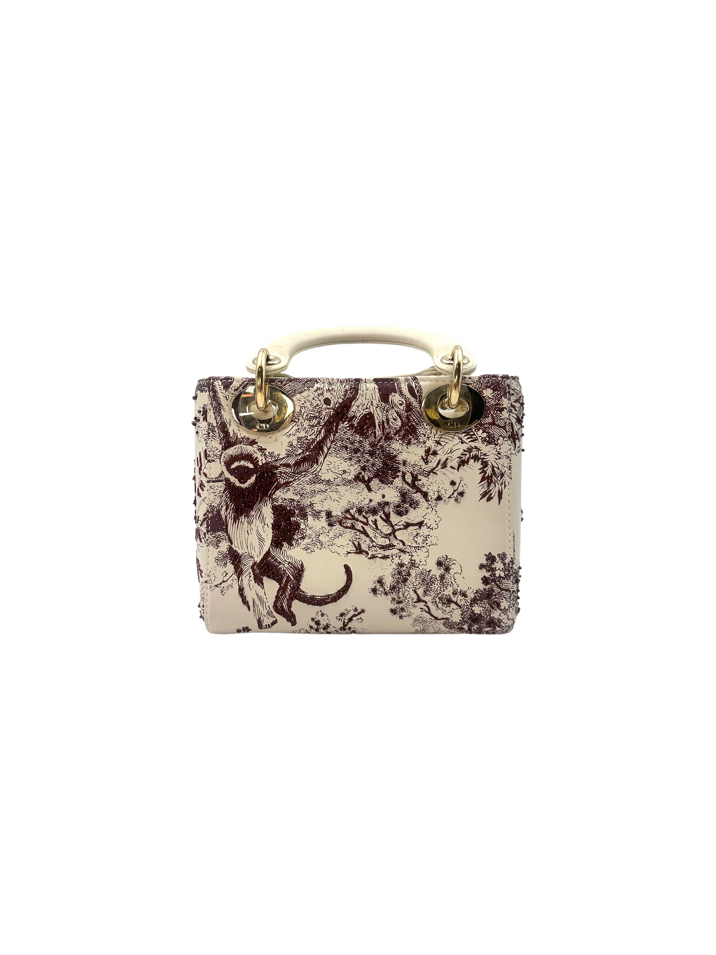 Christian Dior Lady Dior Red Toile de Jouy Sauvage Handle Bag With Gold Charms DR491