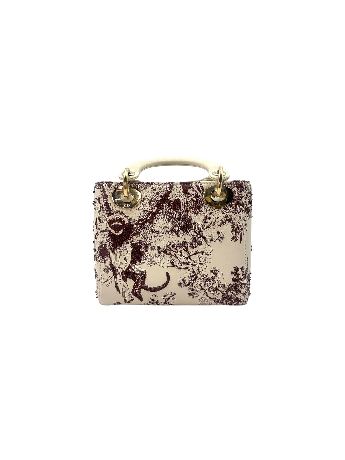 Christian Dior Lady Dior Red Toile de Jouy Sauvage Handle Bag With Gold Charms DR491