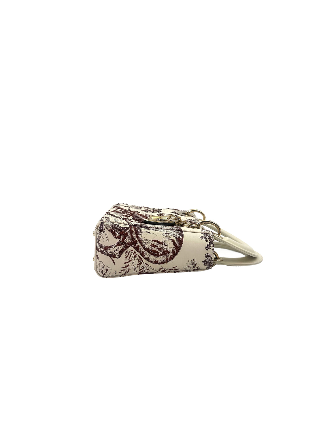 Christian Dior Lady Dior Red Toile de Jouy Sauvage Handle Bag With Gold Charms DR491