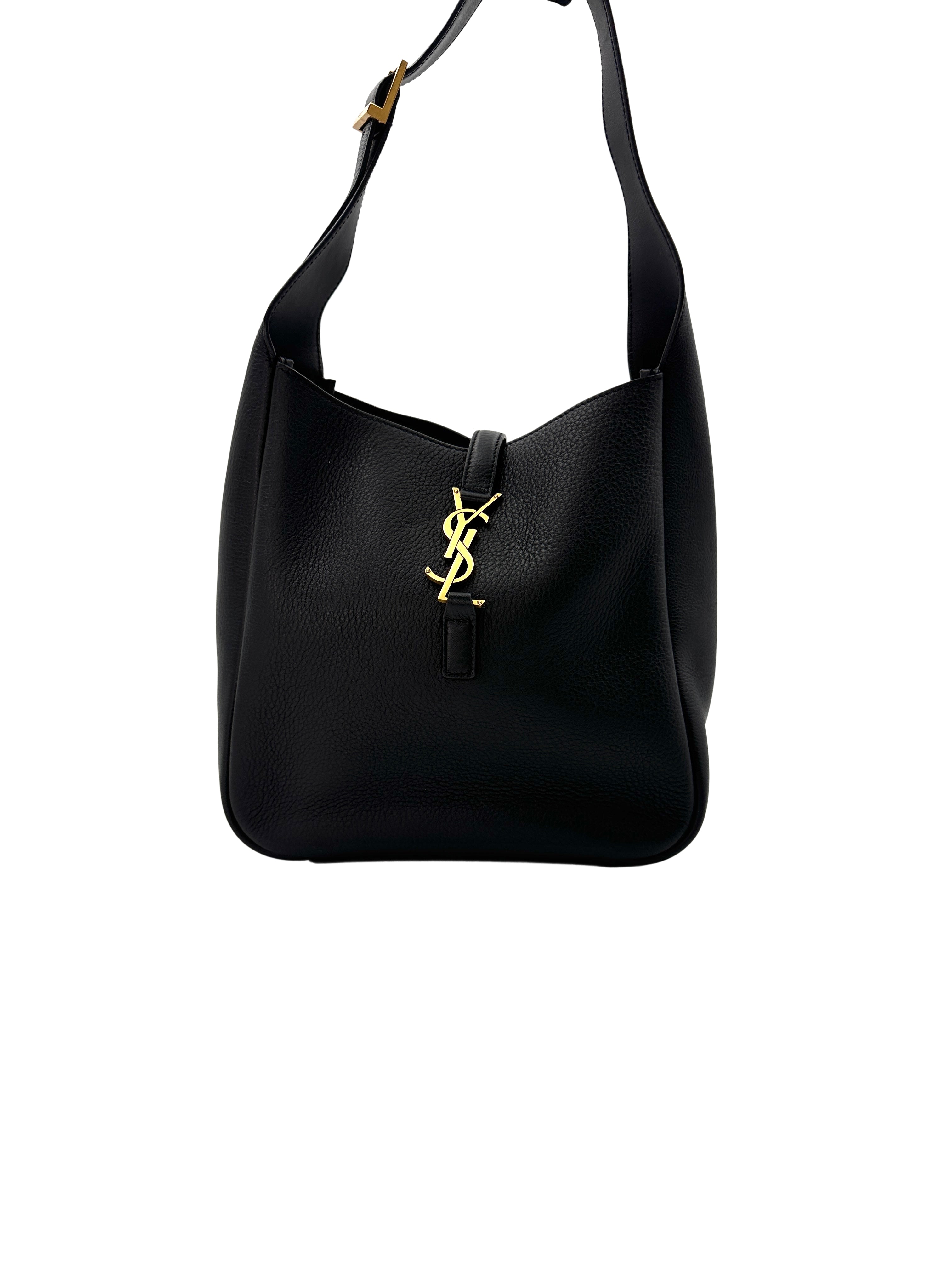 Saint Laurent Le5a7 Black Grained Leather Hobo Bag Sl160