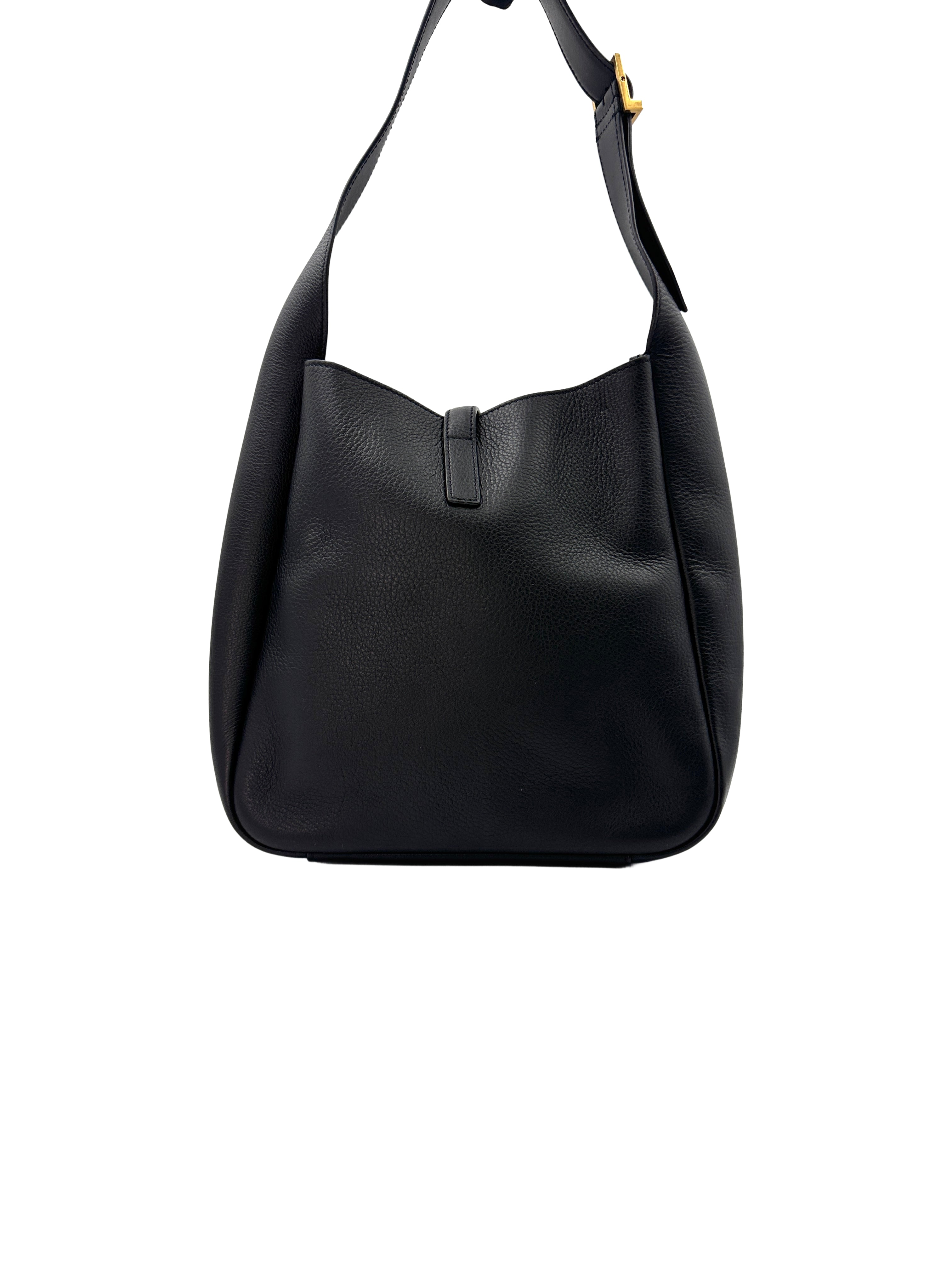 Saint Laurent Le5a7 Black Grained Leather Hobo Bag Sl160