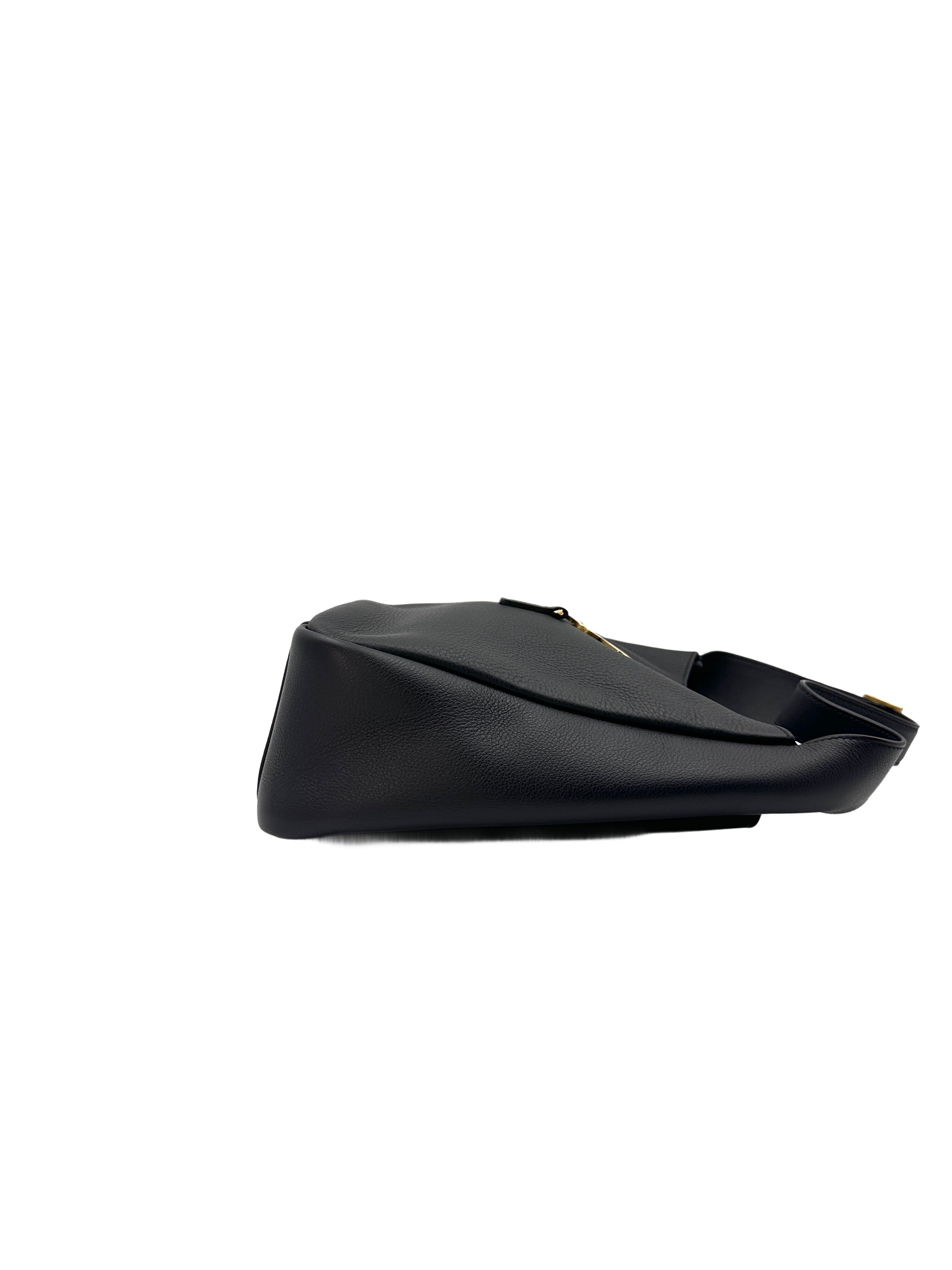 Saint Laurent Le5a7 Black Grained Leather Hobo Bag Sl160