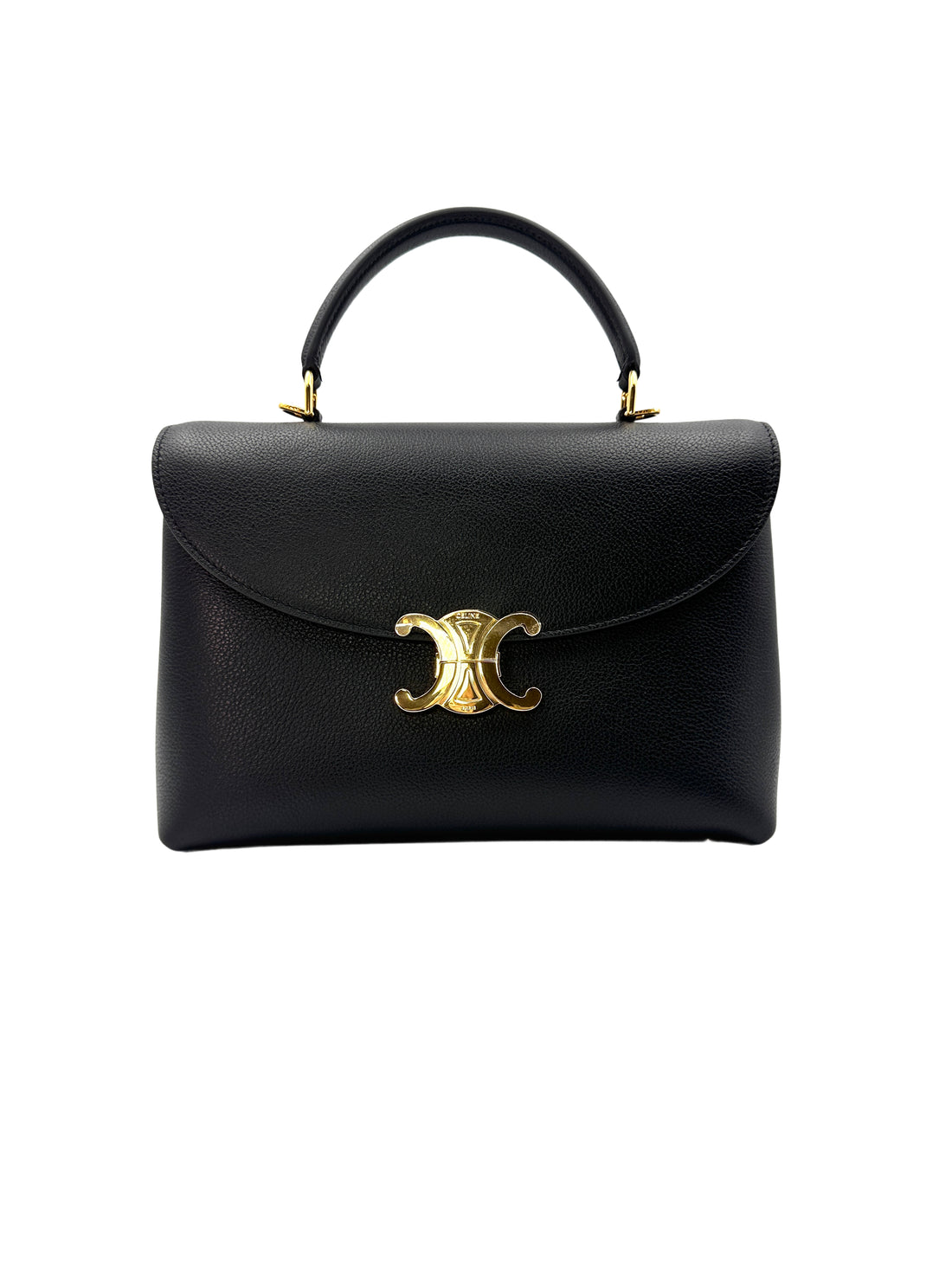 Celine Nino Black Leather Handle Bag With Gold Triomphe Hardware CE133