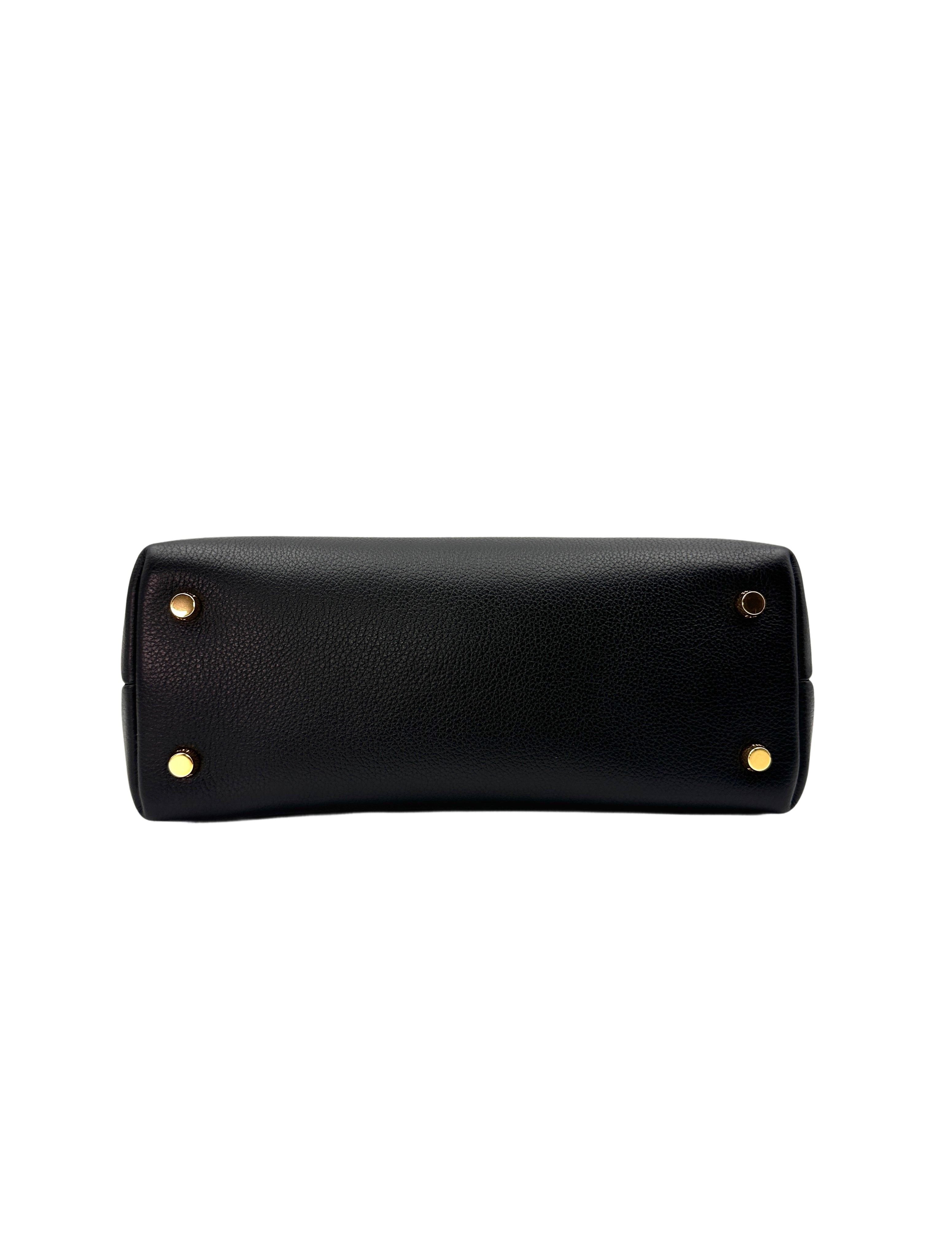 Celine Nino Black Leather Handle Bag With Gold Triomphe Hardware CE133