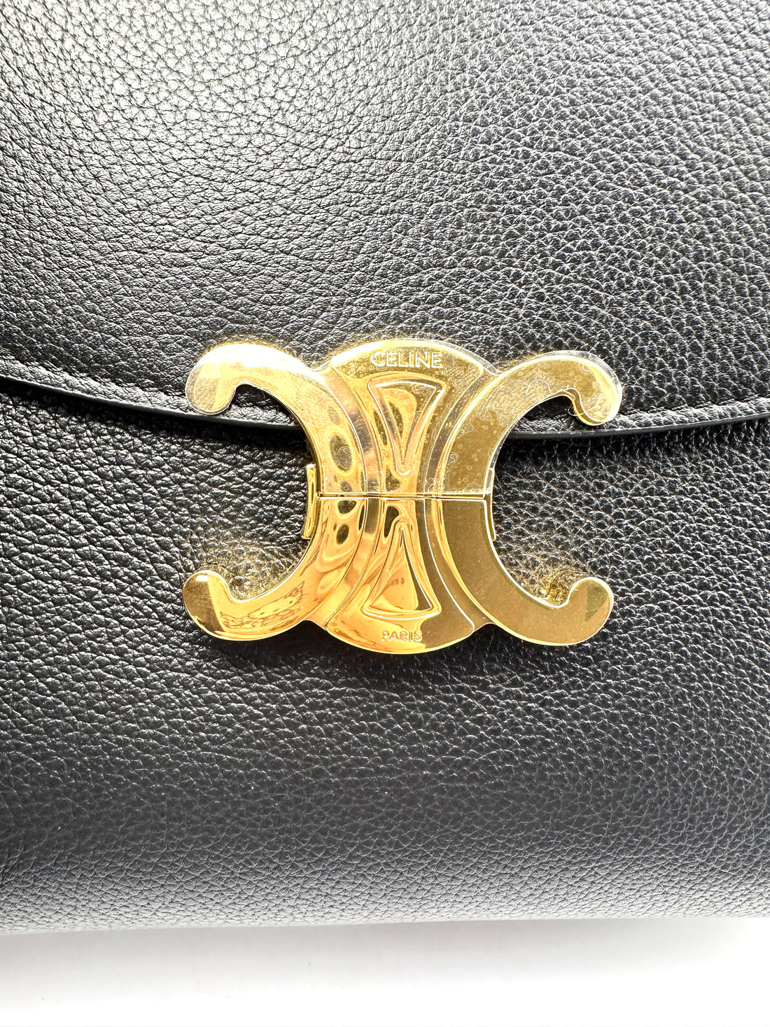 Celine Nino Black Leather Handle Bag With Gold Triomphe Hardware CE133