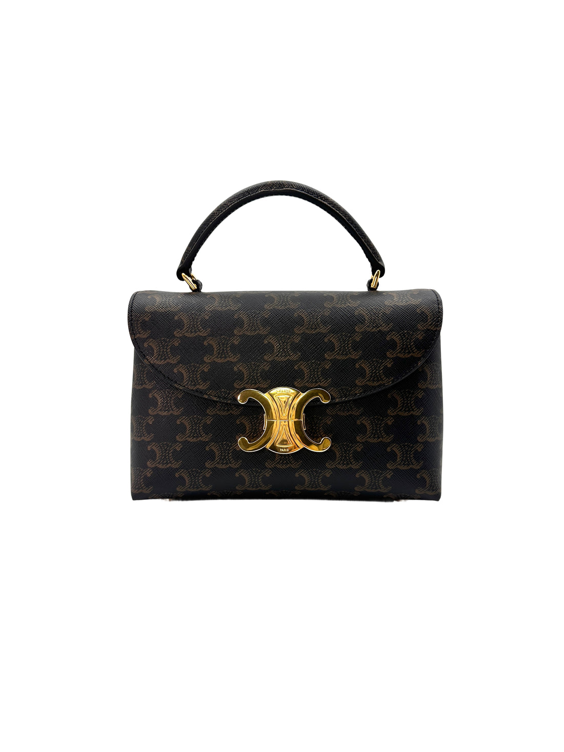 Celine Nino Brown Triomphe Canvas Handle Bag With Gold Triomphe Hardware CE134