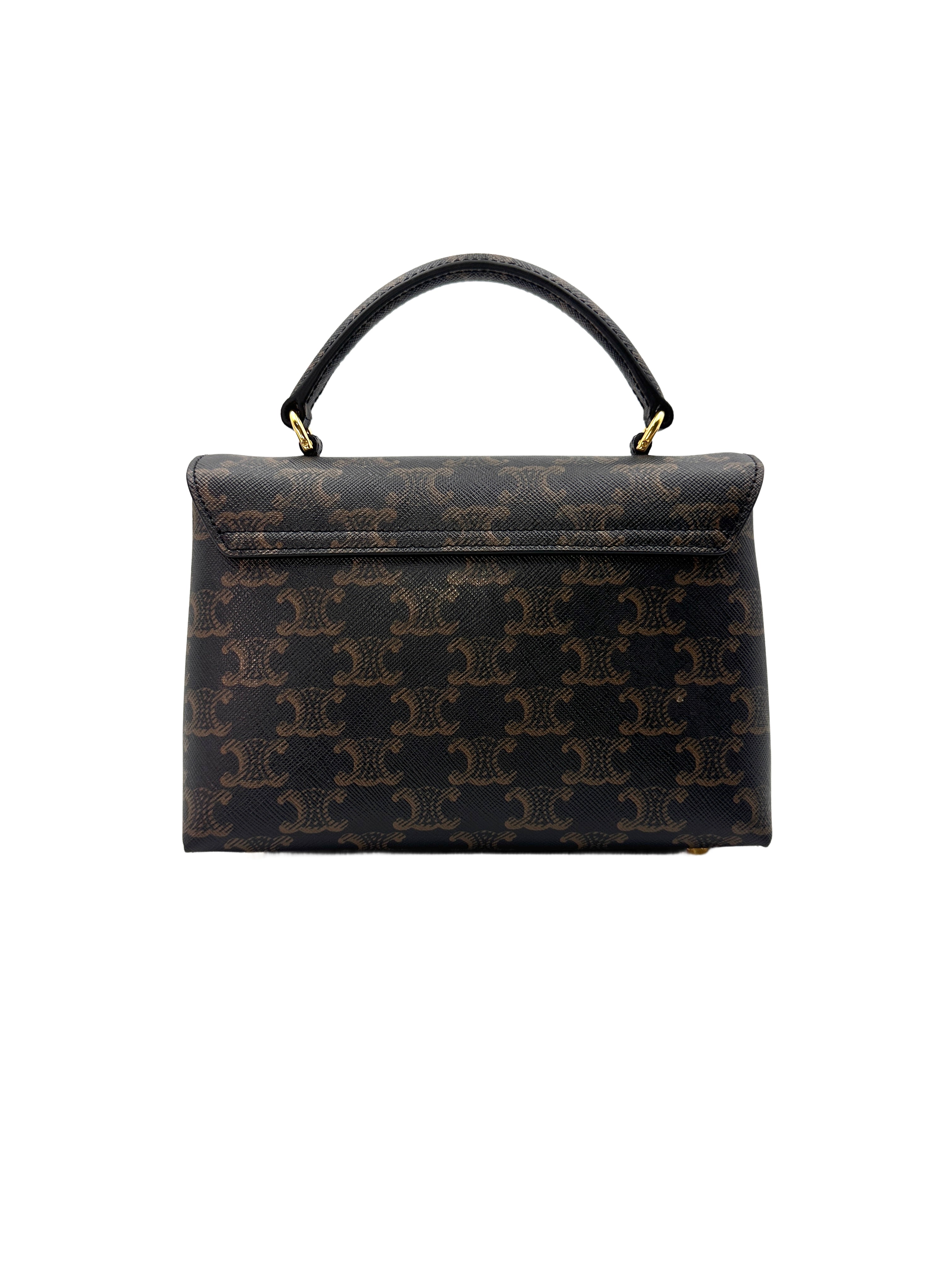 Celine Nino Brown Triomphe Canvas Handle Bag With Gold Triomphe Hardware CE134