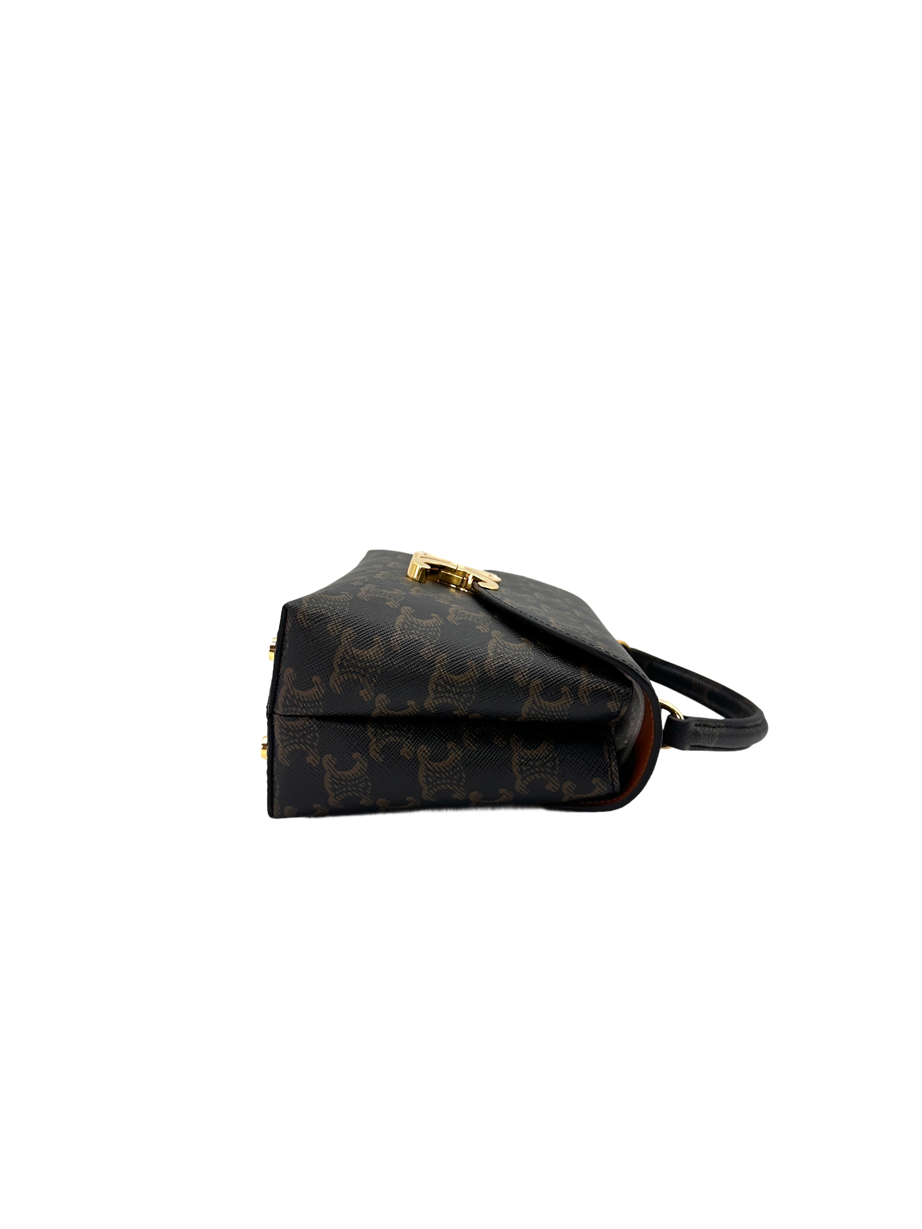 Celine Nino Brown Triomphe Canvas Handle Bag With Gold Triomphe Hardware CE134