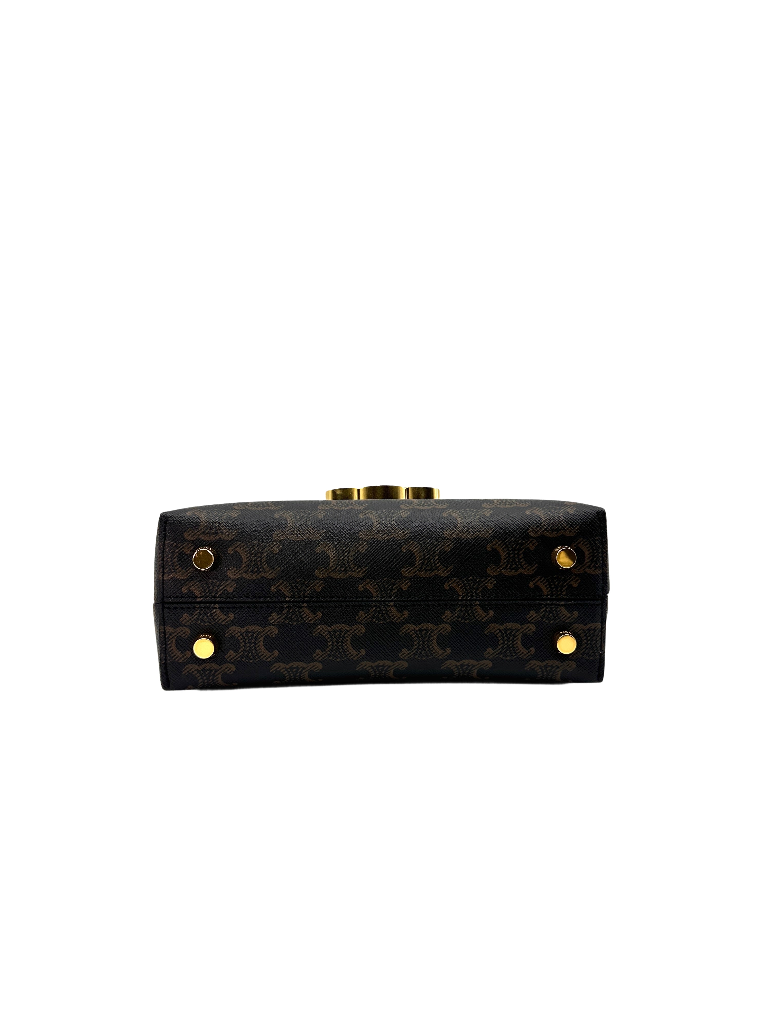Celine Nino Brown Triomphe Canvas Handle Bag With Gold Triomphe Hardware CE134
