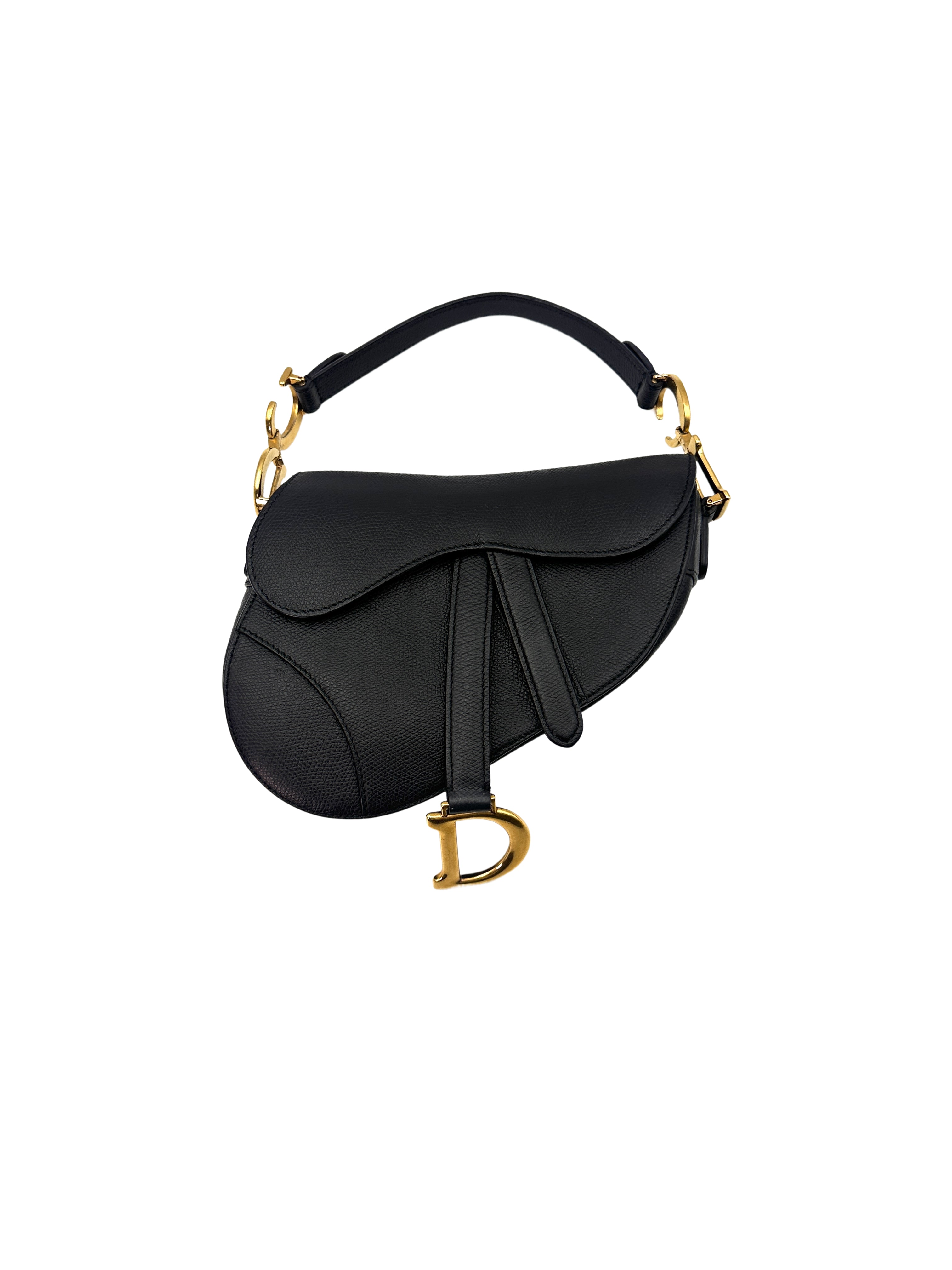 Christian Dior Black Leather Small Size Saddle Bag DR492