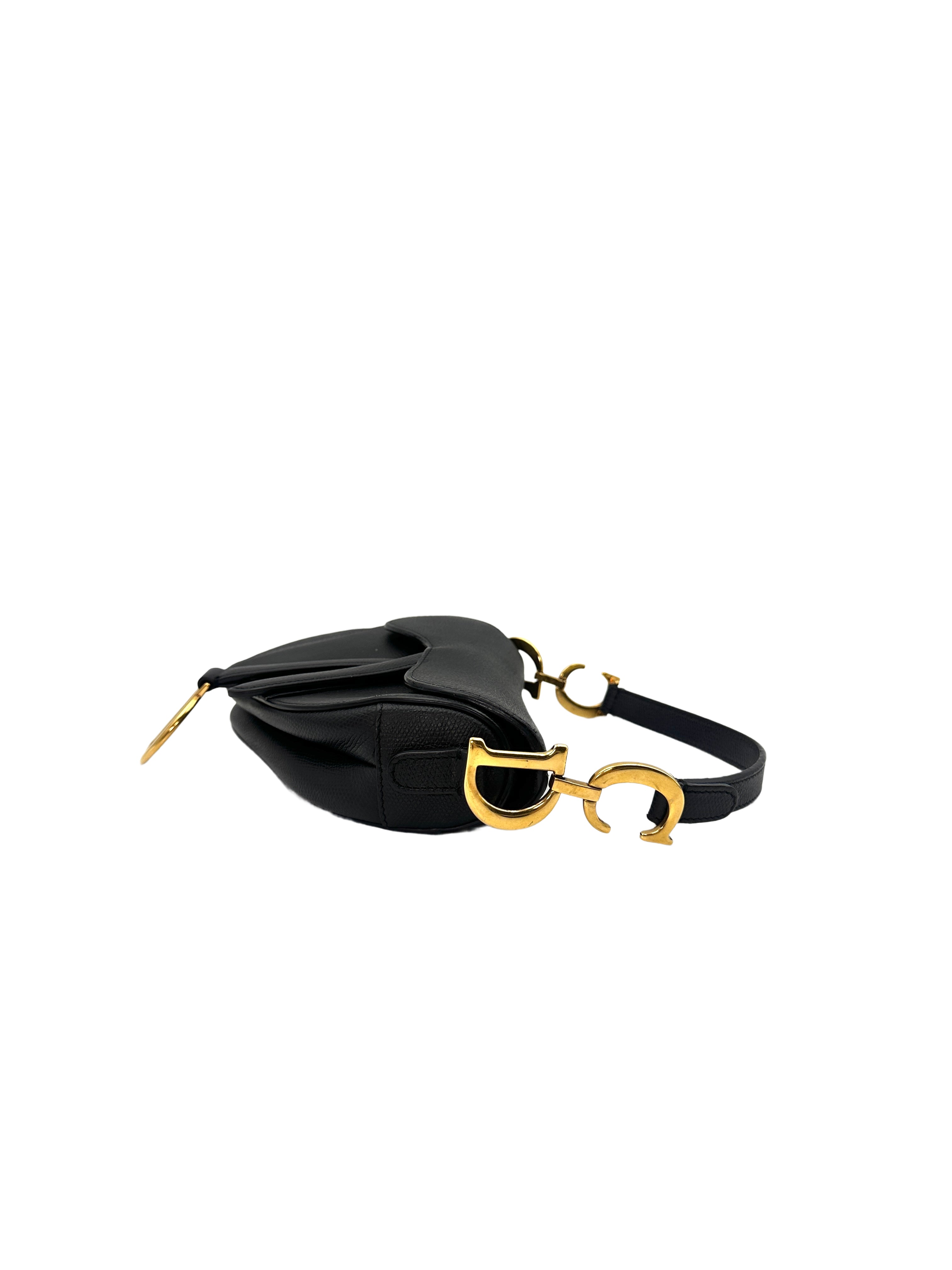 Christian Dior Black Leather Small Size Saddle Bag DR492