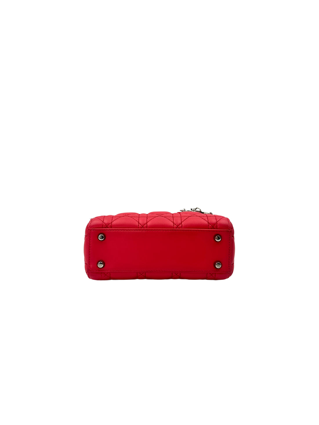 Christian Dior Lady Dior Red Cannage Leather Handle Bag With Silver Charms DR494