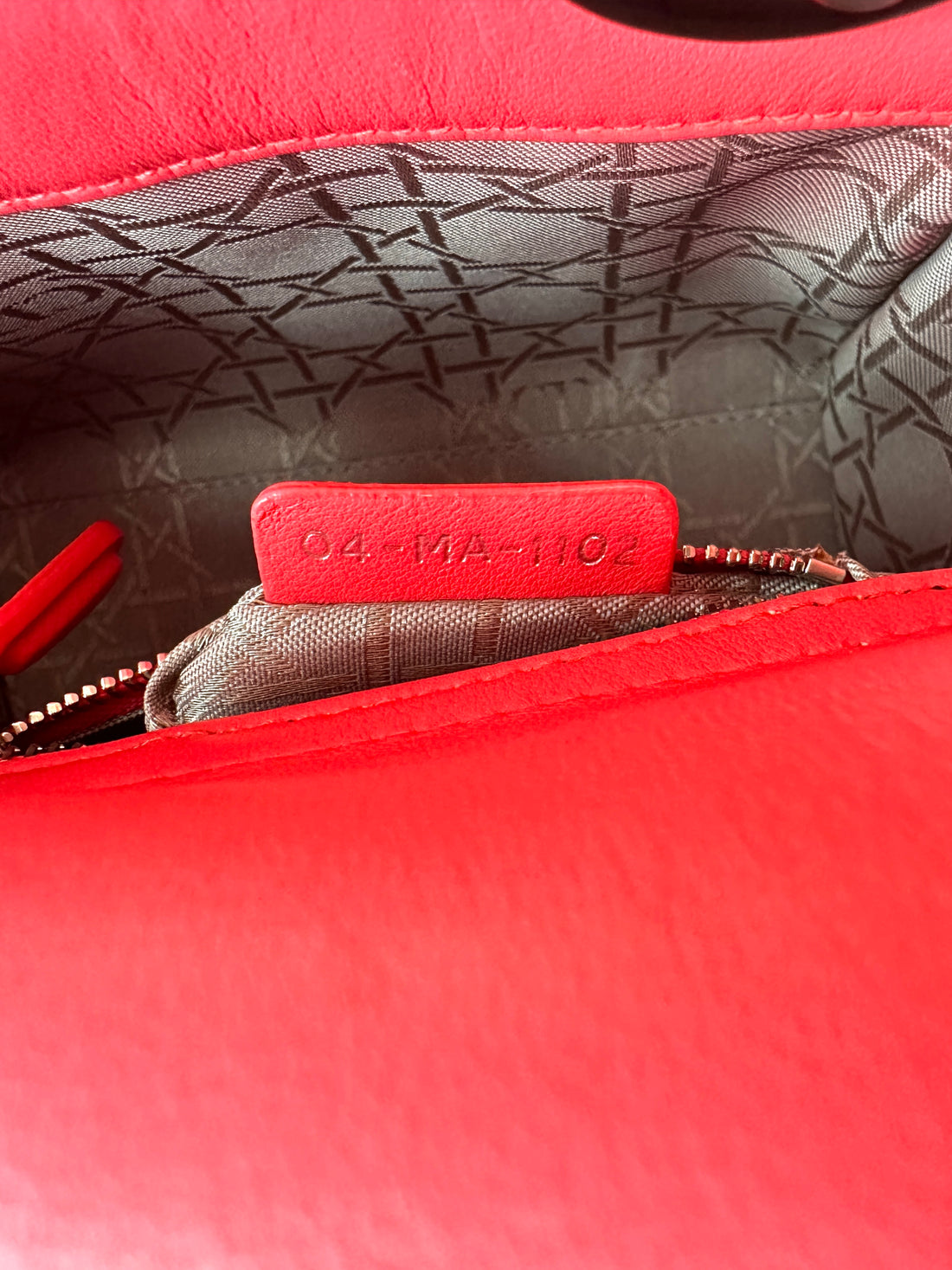 Christian Dior Lady Dior Red Cannage Leather Handle Bag With Silver Charms DR494