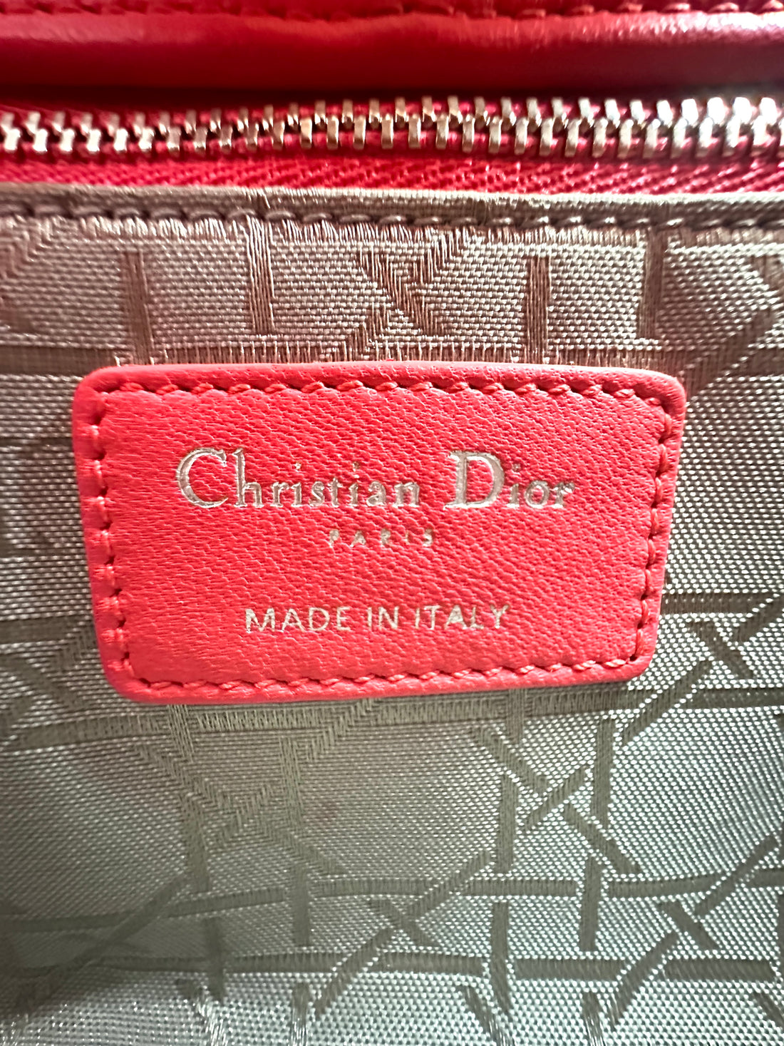 Christian Dior Lady Dior Red Cannage Leather Handle Bag With Silver Charms DR494