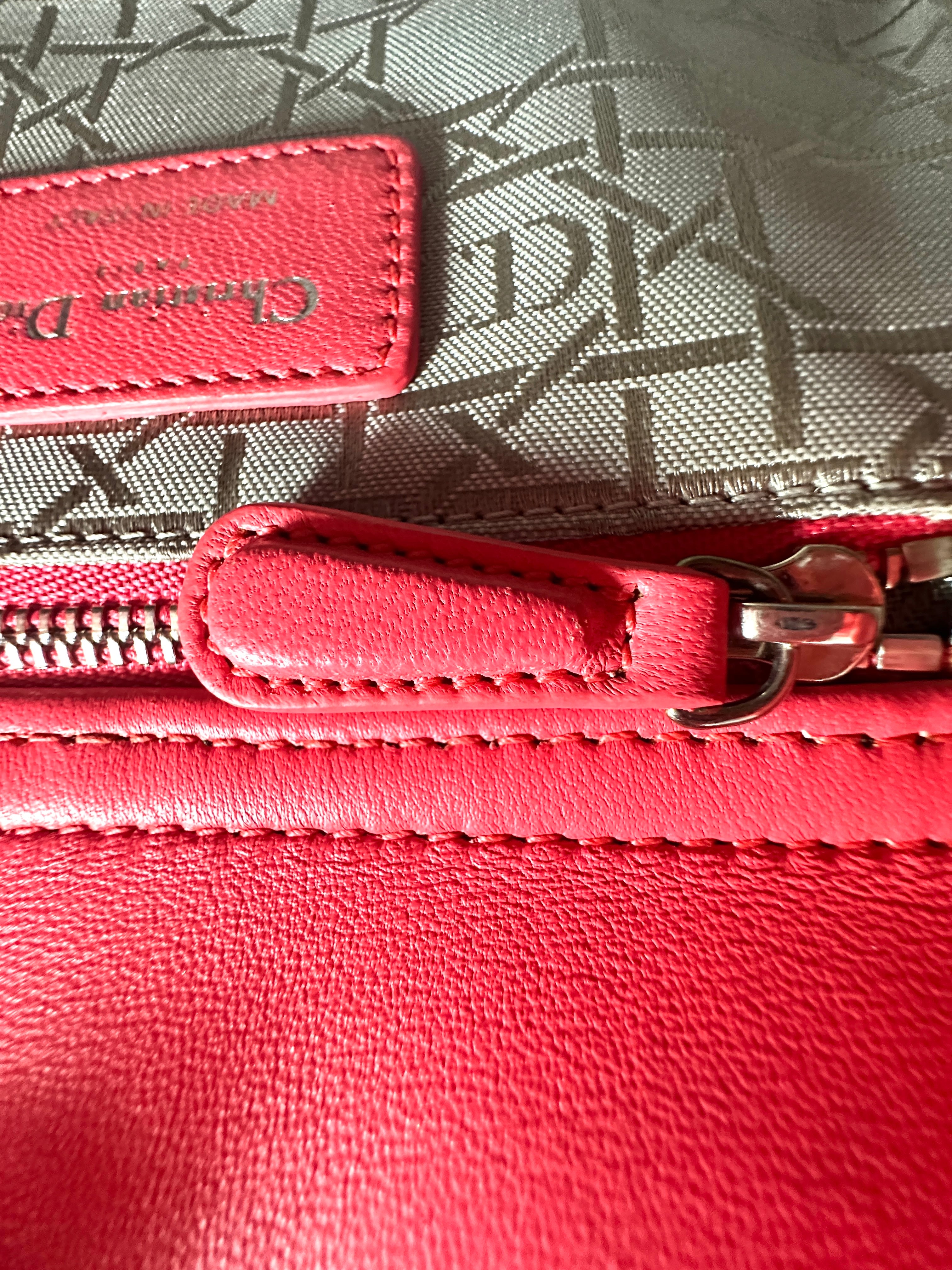 Christian Dior Lady Dior Red Cannage Leather Handle Bag With Silver Charms DR494