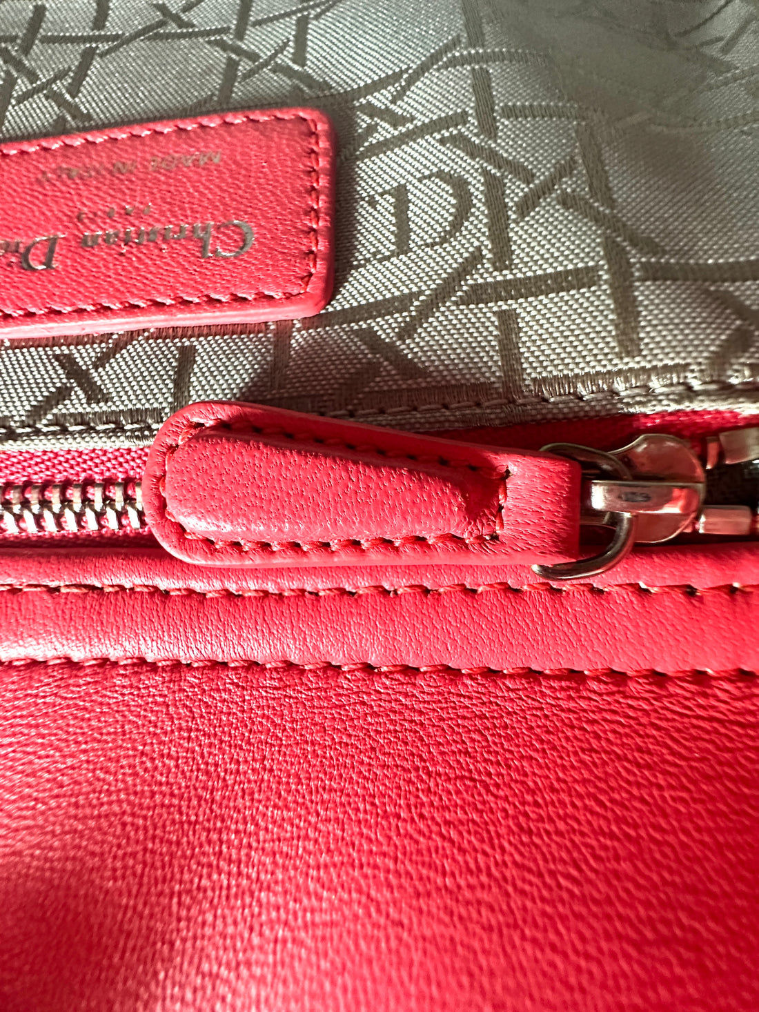 Christian Dior Lady Dior Red Cannage Leather Handle Bag With Silver Charms DR494